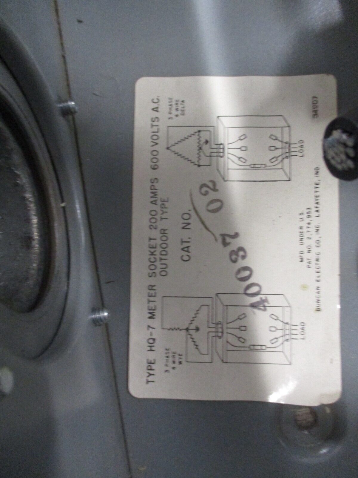 Duncan Meter Socket 40037 02 200A 600V Used