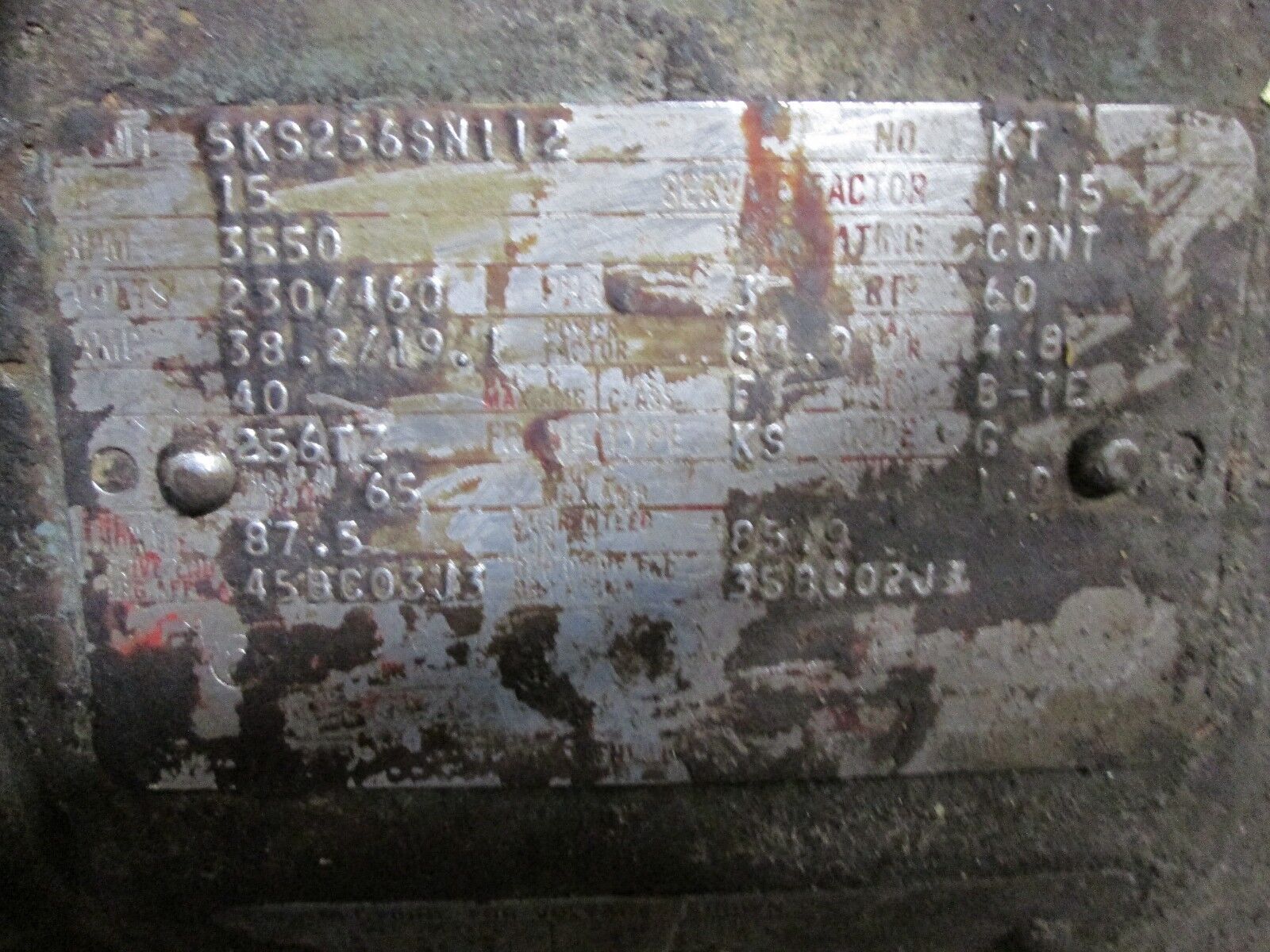 GE Motor 5KS256SN112 15HP 230/460V 38.2/19.1A 3550RPM Used