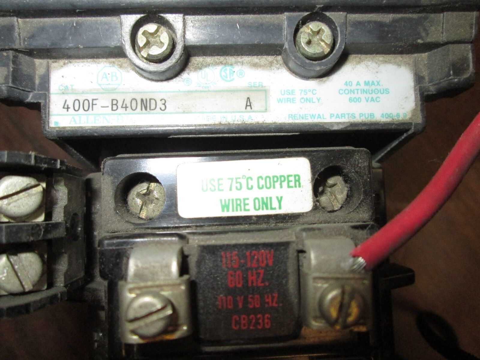 Allen-Bradley Contactor 400F-B40ND3 30HP 120V Coil 3P Used