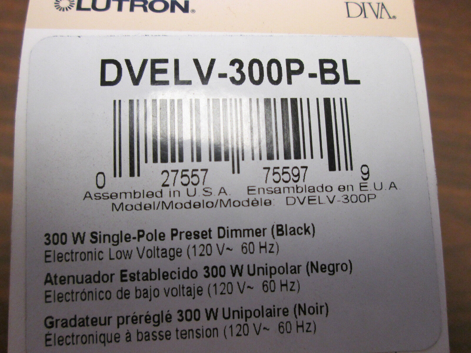 Lutron Preset Dimmer DVELV-300P-BL 300W 120V 60Hz New Surplus