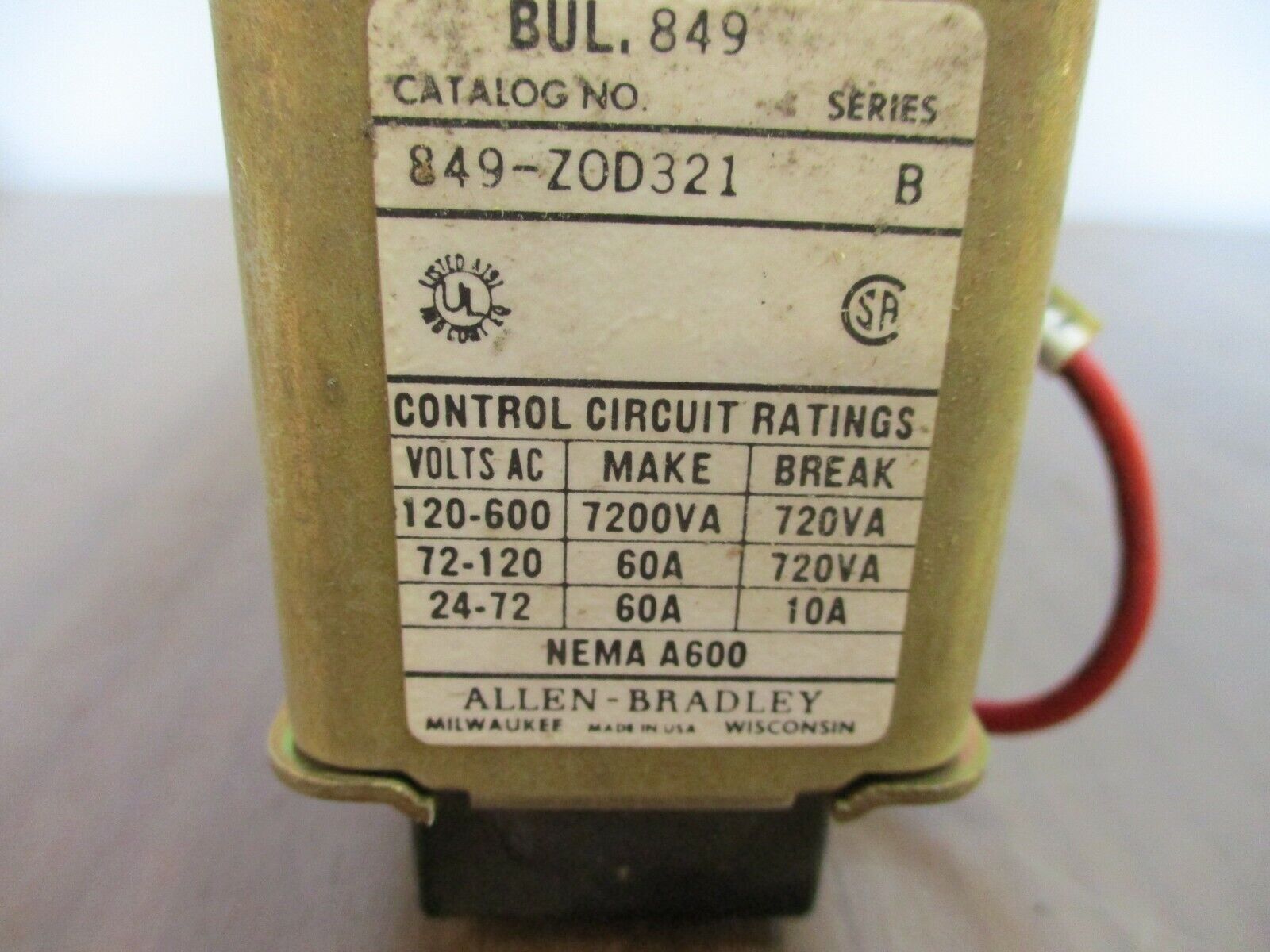 Allen-Bradley, Pneumatic Timing Relay, part #:849-ZOD321, Ser.B, 120V coil, used