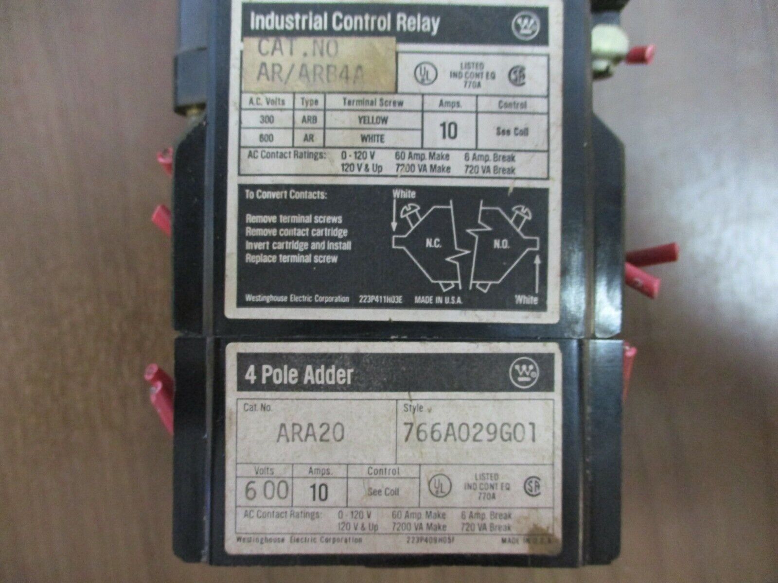 Westinghouse, Control Relay w/ 4 Pole Adder, Part#: AR/ARB4A 120V Coil, 10A Used