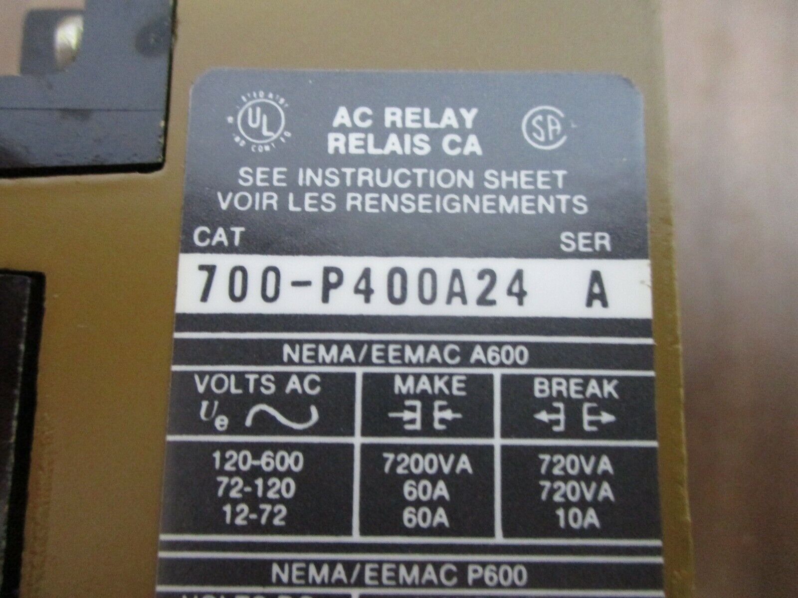 Allen-Bradley Relay 700-P400A24 Ser. A 24V Coil Used