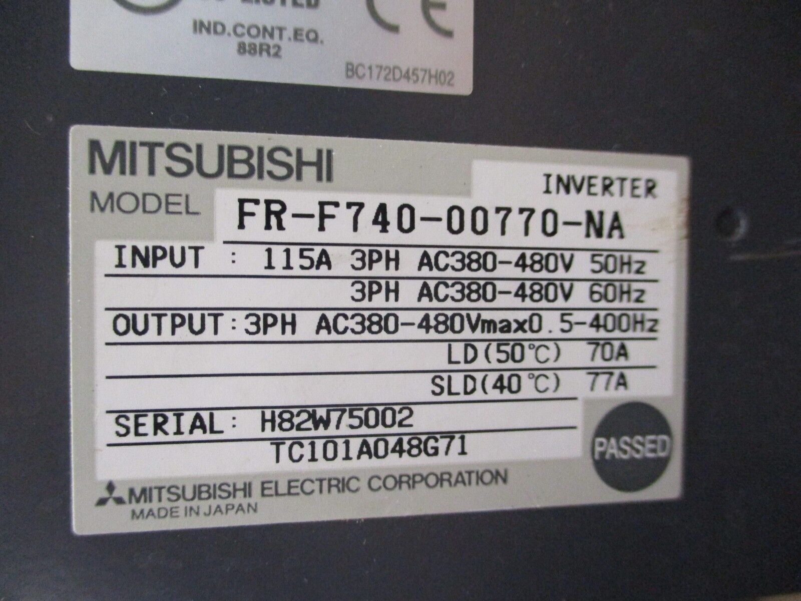 Mitsubishi F700 AC Drive FR-F740-00770-NA 50HP 3Ph w/ Keypad Used