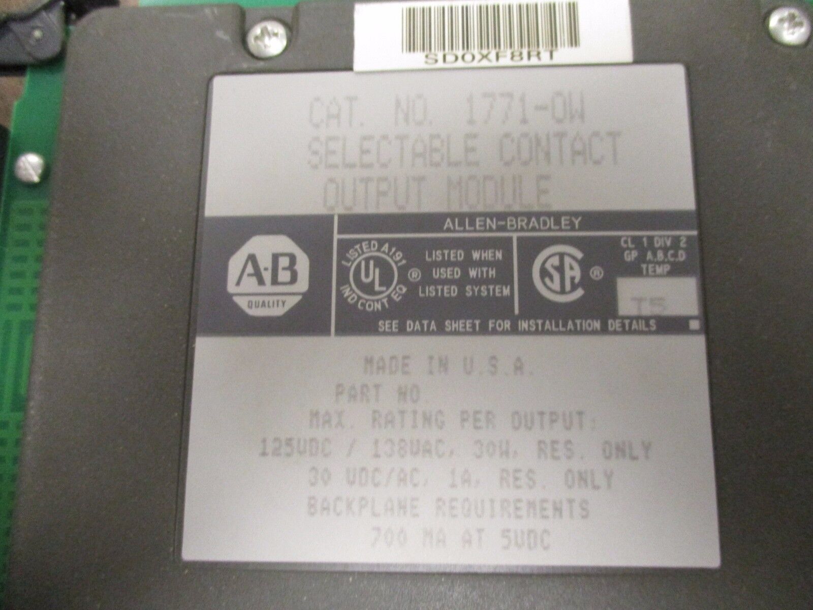 Allen-Bradley Selectable Contact Output Module 1771-OW 700mA @ 5VDC Used