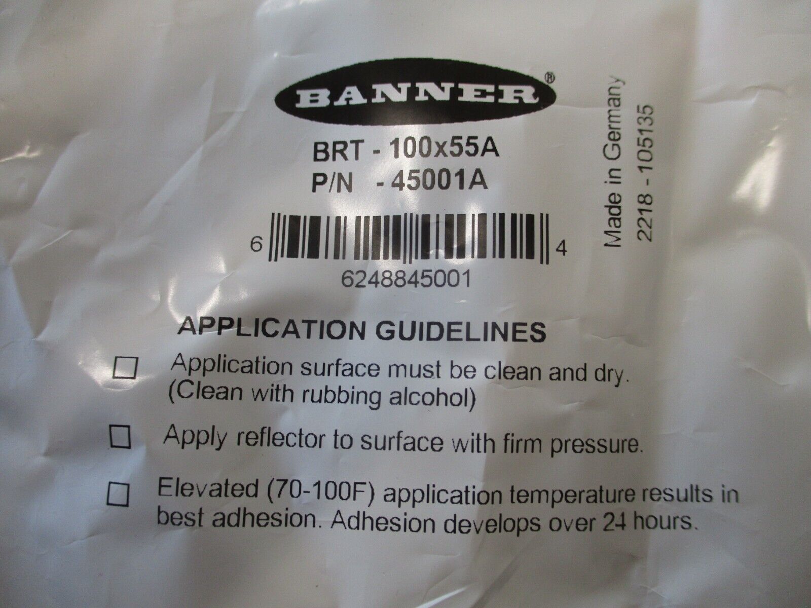 Banner Surface Reflector 45001A BRT-100X55A New Surplus