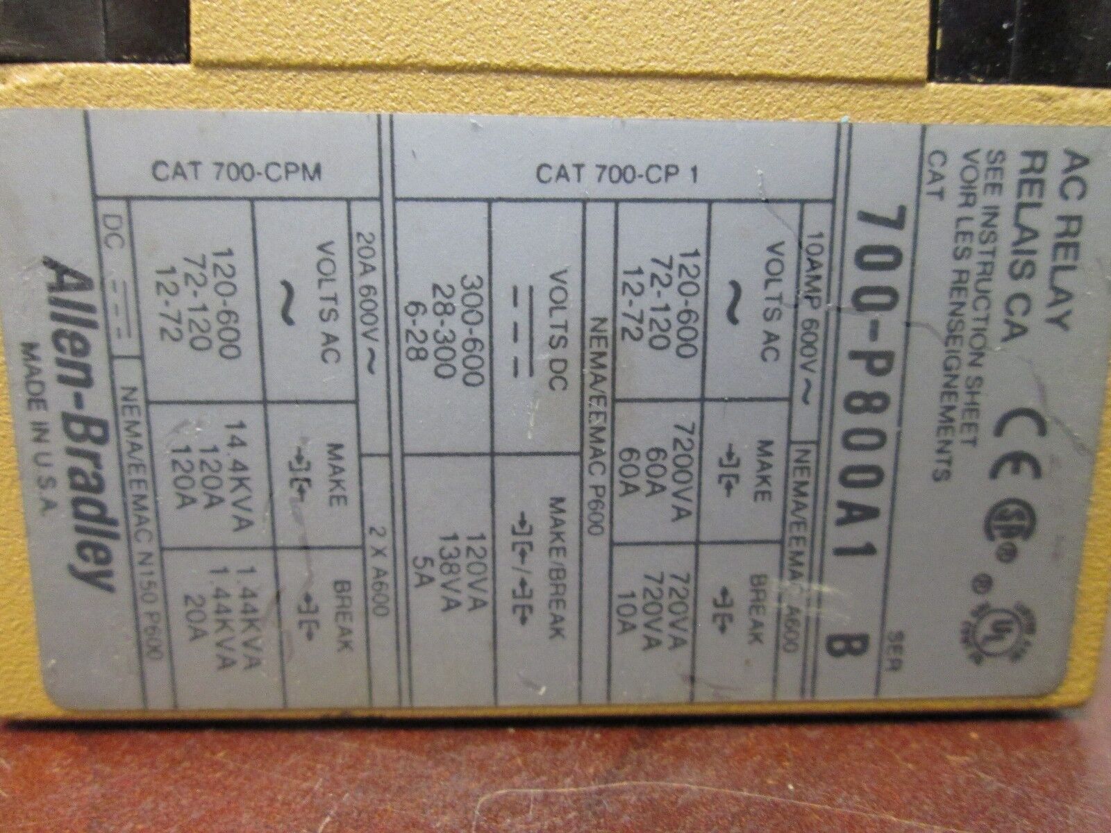 Allen-Bradley AC Relay 700-P800A1 120V Coil Used