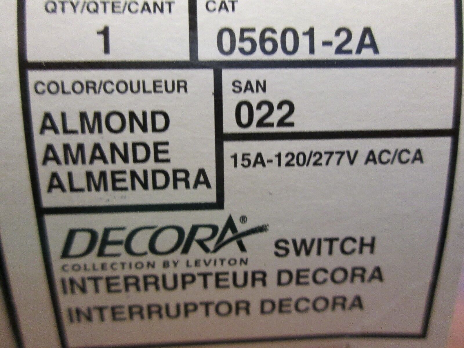Leviton Rocker Switch 05601-2A 15A 120/277V *Lot of 3* New Surplus