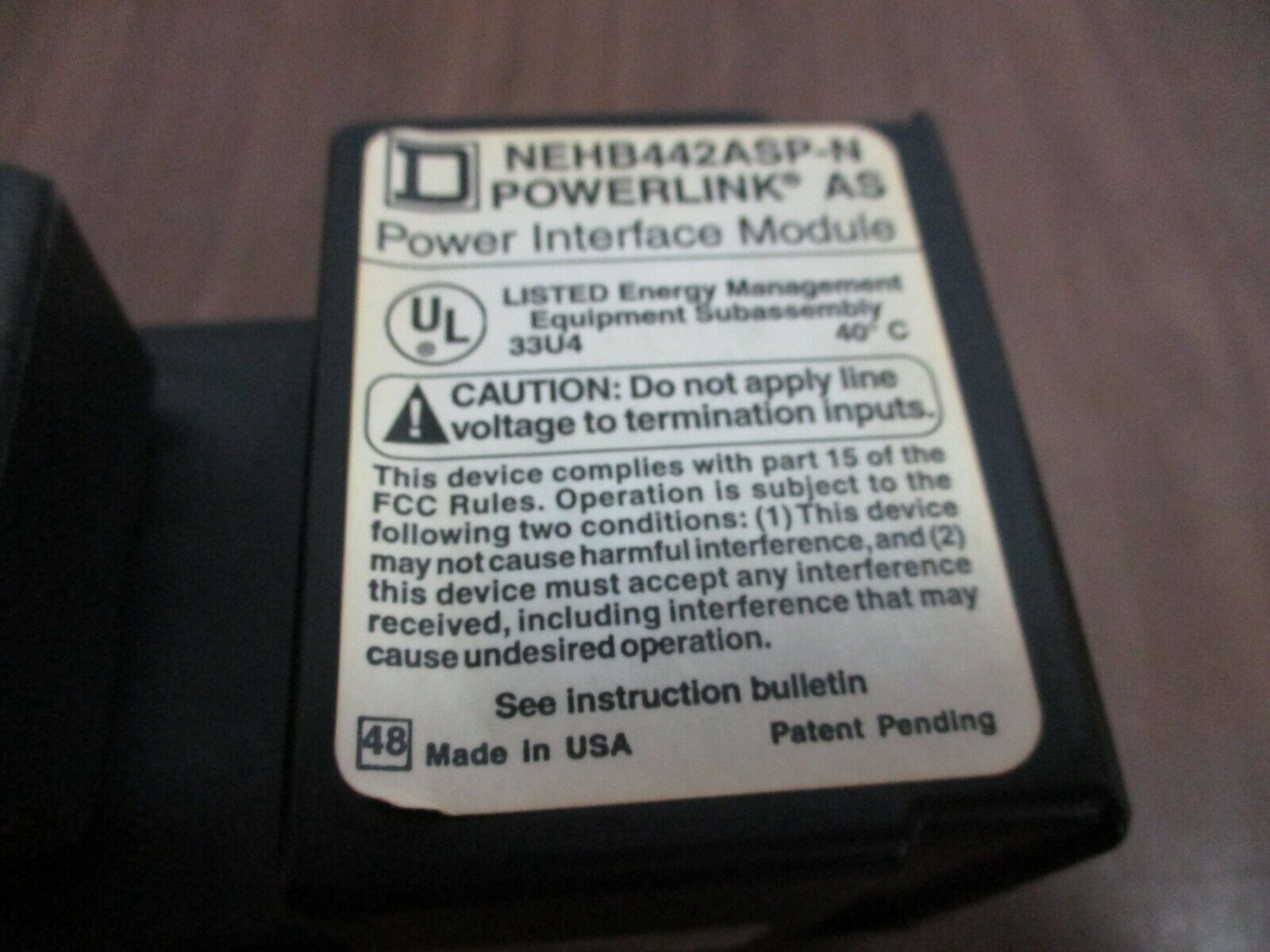 Square D PowerLink AS Power Interface Module NEHB442ASP-N W/Controller Used
