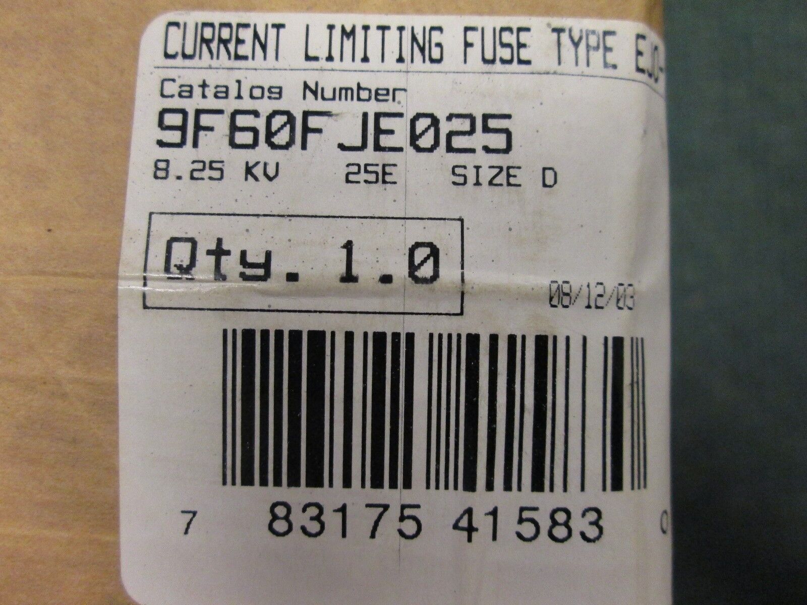GE EJO-1 Fuse 9F60FJE025 8.25KV 25E