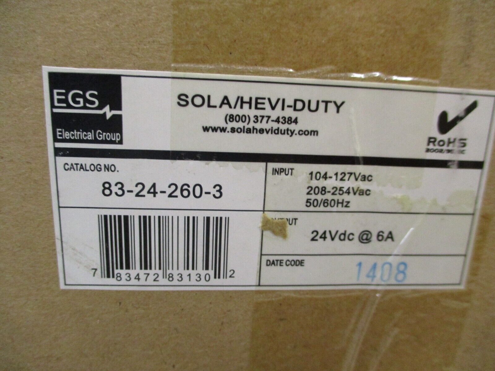 Sola/Hevi-Duty Power Supply 83-24-260-3 Output: 24VDC 6A New Surplus