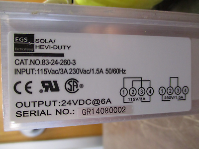 Sola/Hevi-Duty Power Supply 83-24-260-3 Output: 24VDC 6A New Surplus