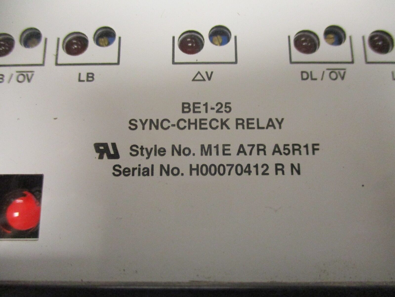Basler Electric Sync-Check Relay BE1-25 Style #: M1E A7R A5R1F Used