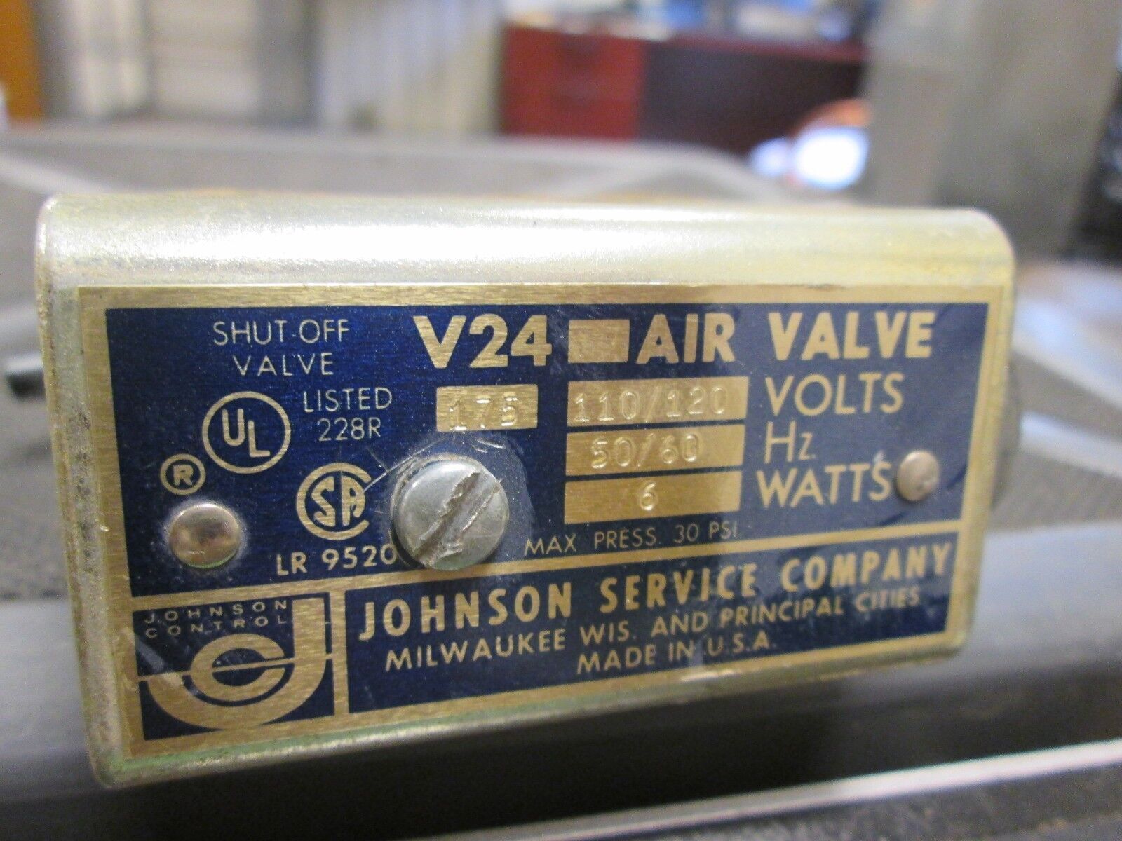 Johnson Controls Air Valve V24 110/120V 50/60Hz 6W 30 PSI Max