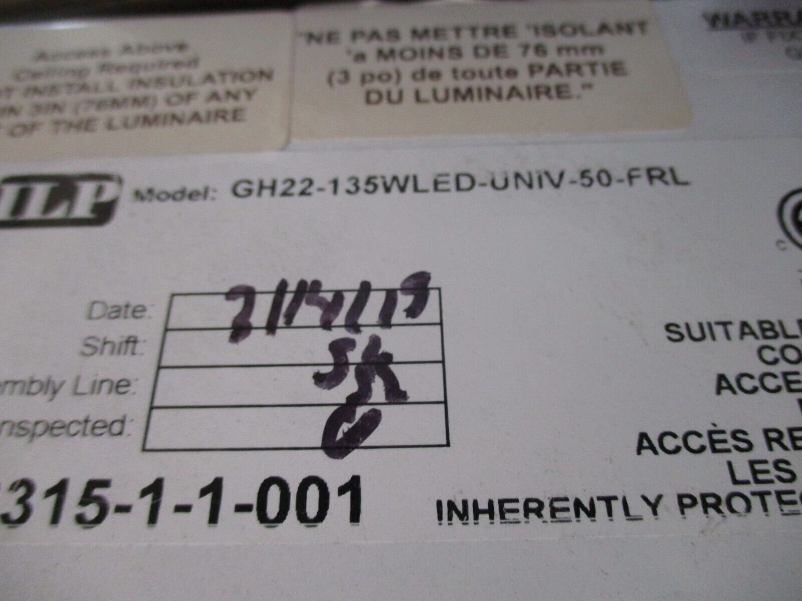 ILP Recessed Grid Frame High Bay GH22-135WLED-UNIV-50-FRL 2' x 2' 135W LED