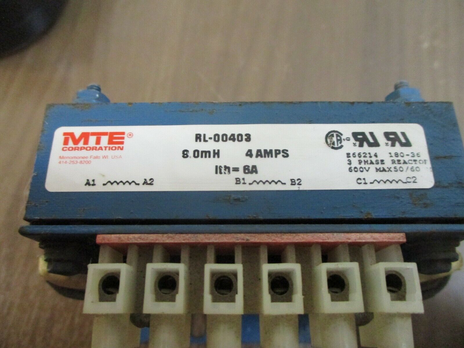 MTE Line Reactor RL-00403 9.0mH 4A Used