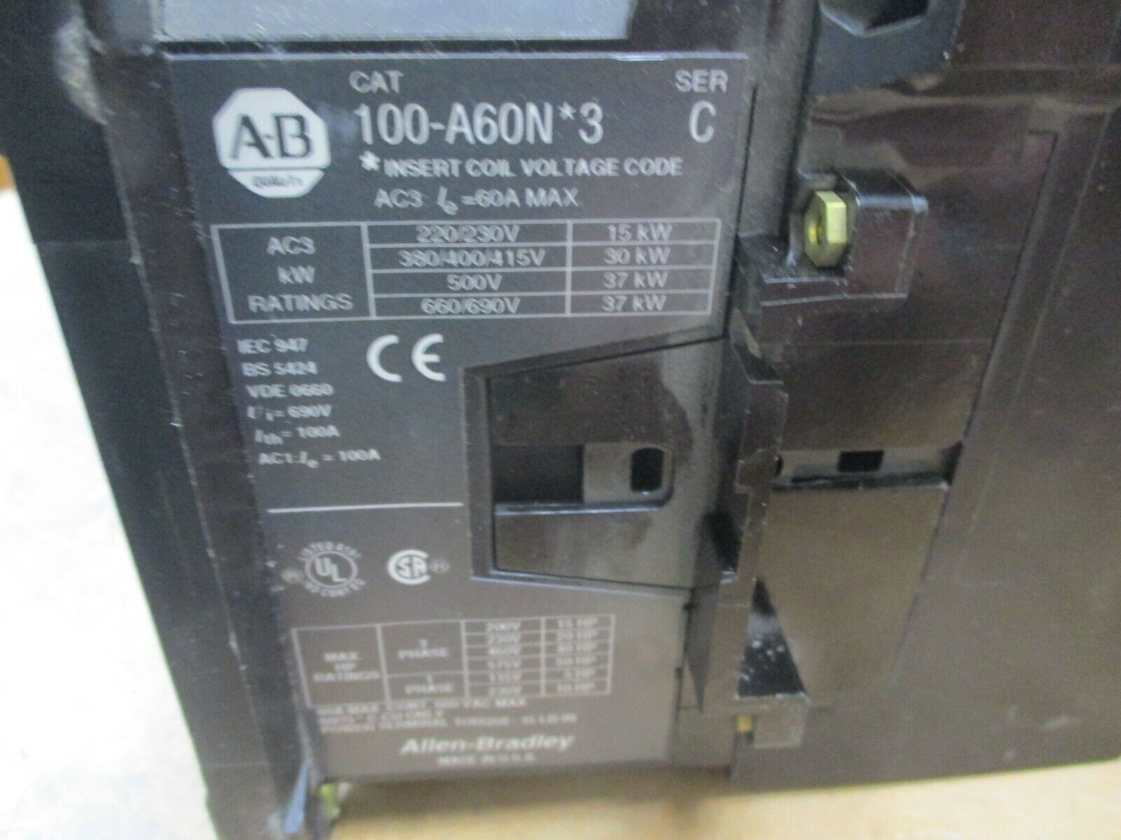 Allen-Bradley Contactor 100-A60N*3 Ser. C 600V Coil 60A 600V Used