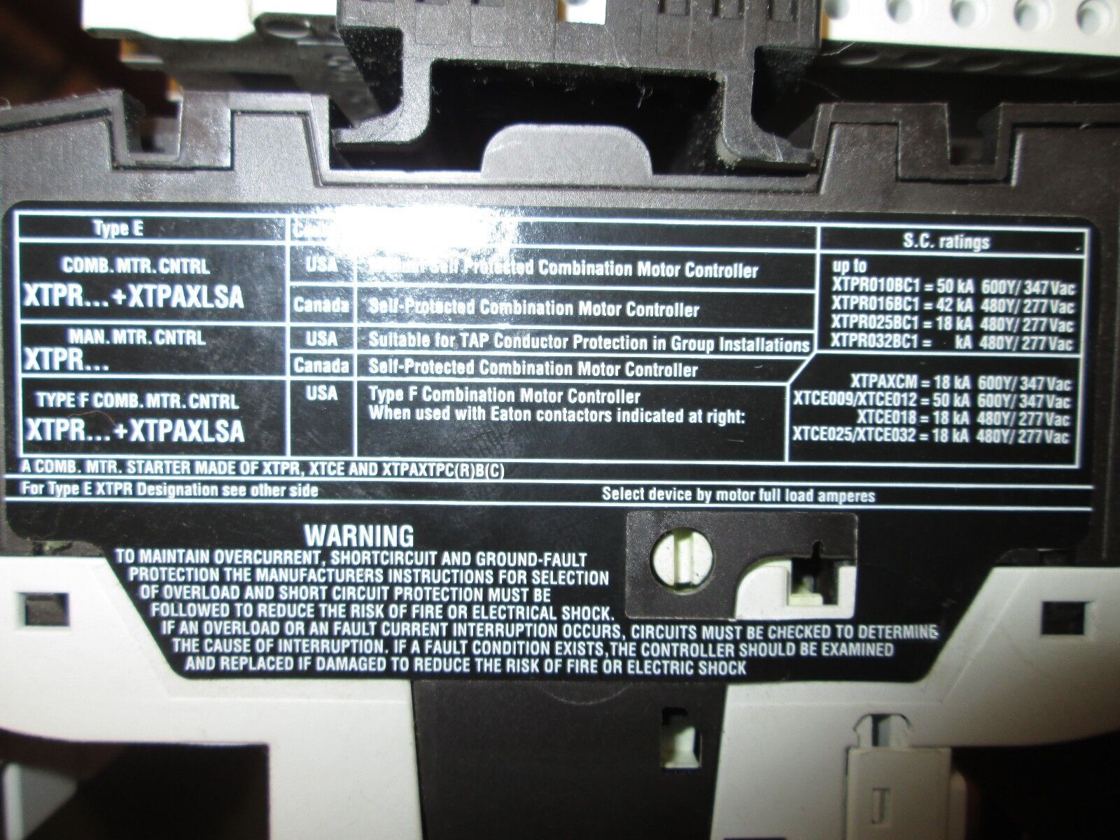 Eaton Starter w/ Manual Switch XTCE018C10 XTPR010BC1 XT0B010CC1 6.3-10A 120V
