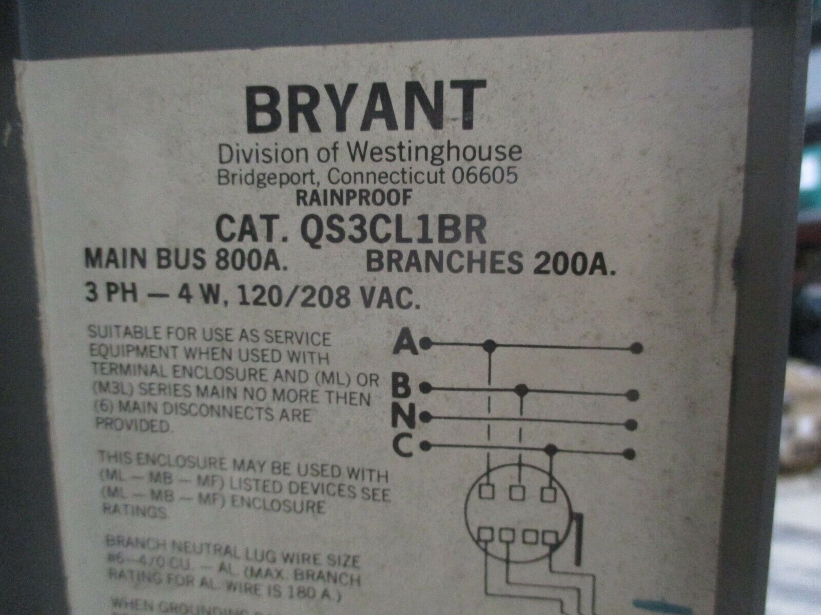 Bryant 3R Quick Stack Meter Center QS3CL1BR 800A Main 200A Branches New Surplus