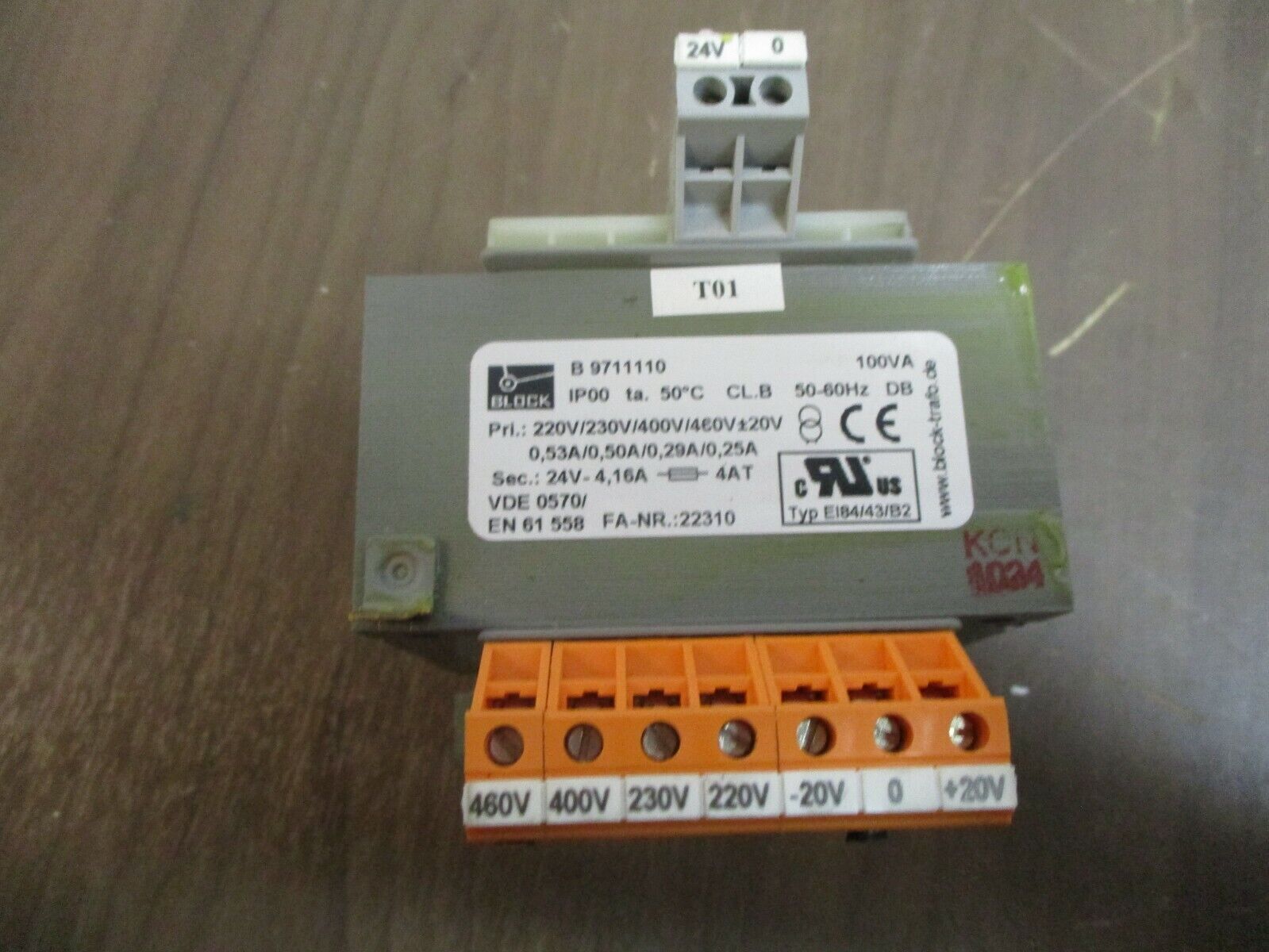 Block Transformer B 9711110 100VA Pri: 230/460V Sec: 24V 50-60Hz Used