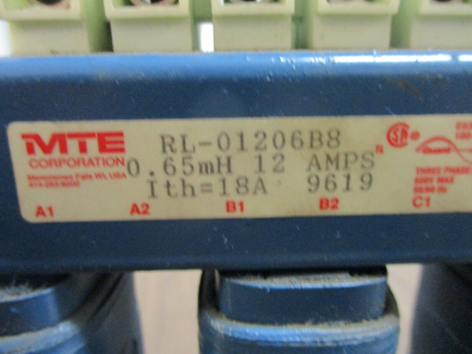 MTE 3-Phase Line Reactor RL-01206B8 0.65mH 12A 600V 50/60Hz Used
