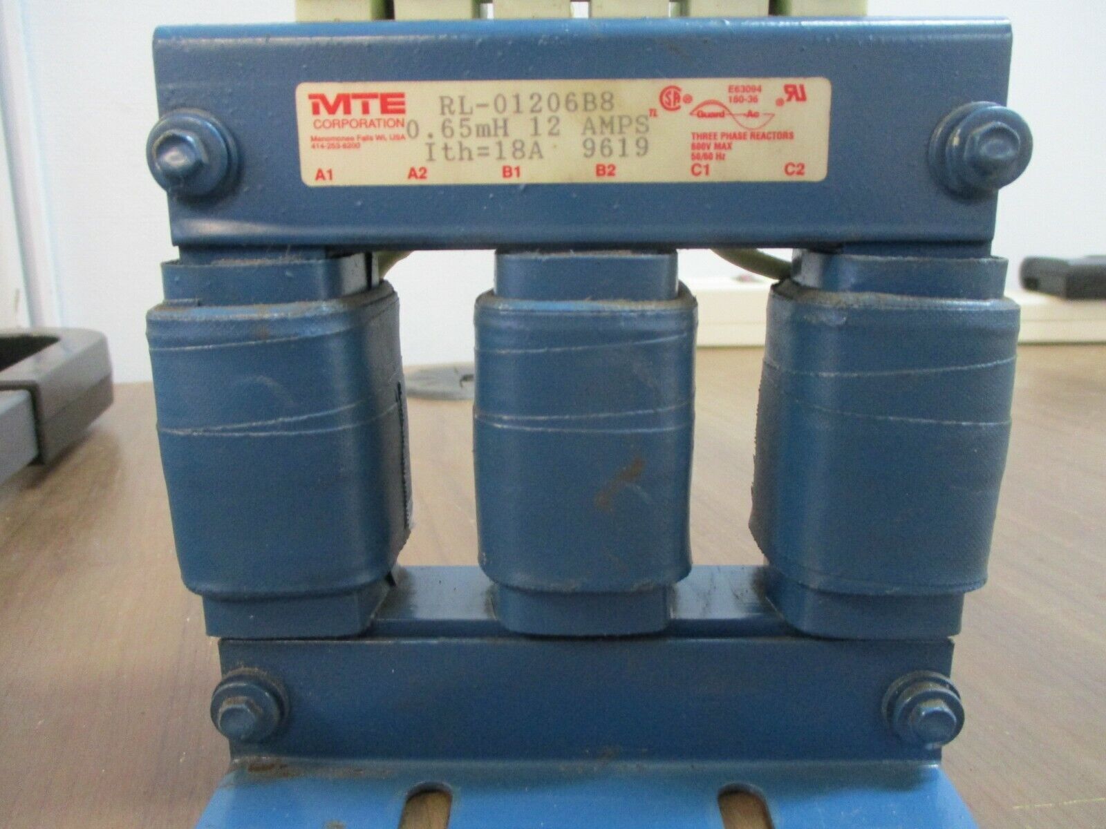 MTE 3-Phase Line Reactor RL-01206B8 0.65mH 12A 600V 50/60Hz Used
