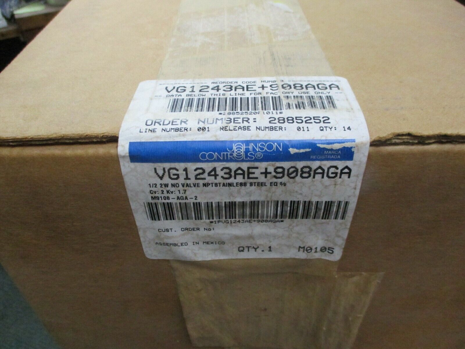 Johnson Controls Stainless Steel Actuated Ball Valve VG1243AE+908AGA 1/2" 2 Cv