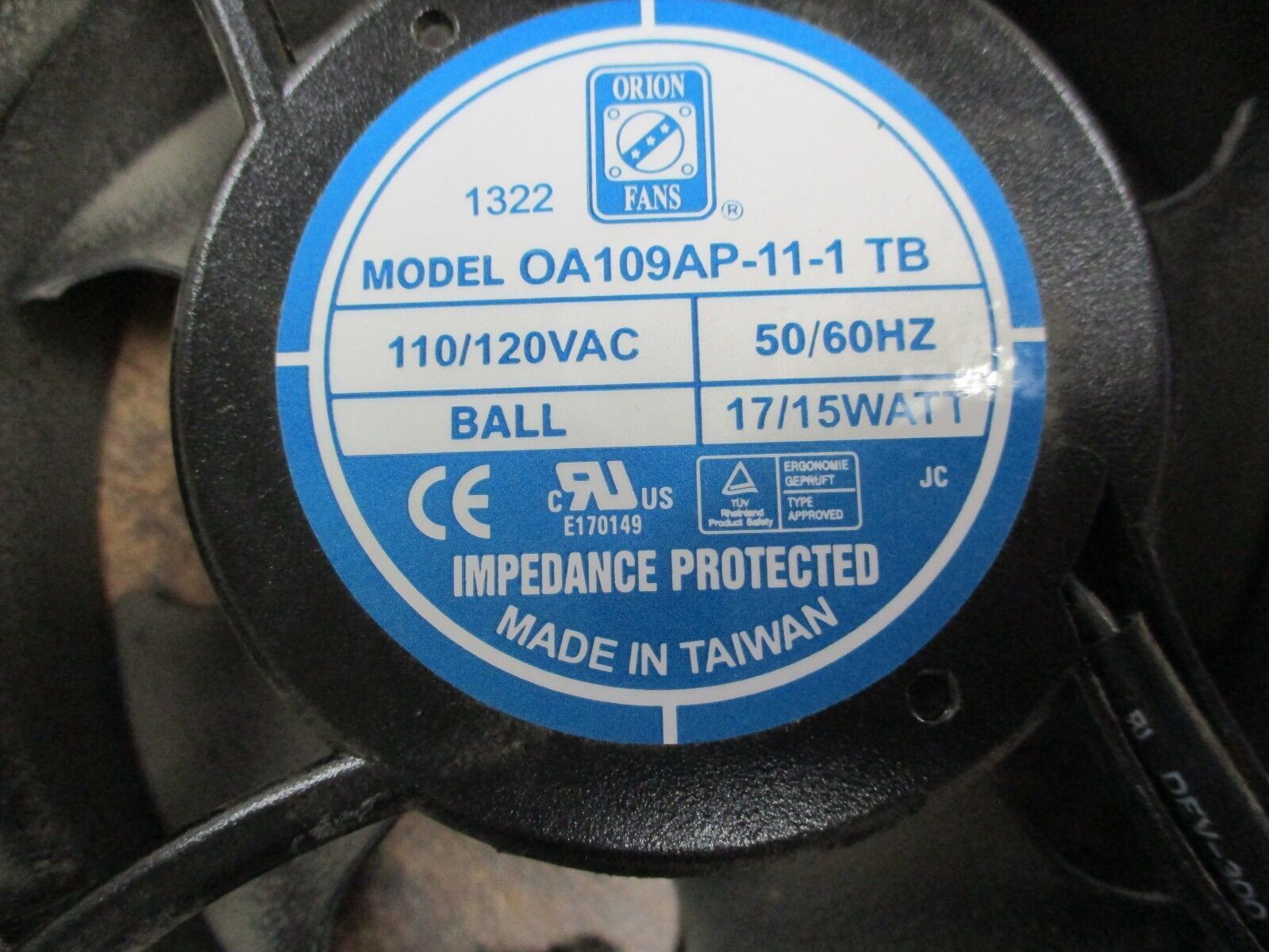 Orion Fan OA109AP-11-1 TB 110/120V 50/60Hz Used
