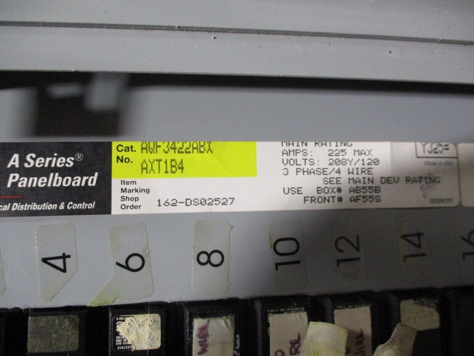 GE Main Breaker Circuit Breaker Panel AQF3422ABX 225A Max, 225A Main 240V Used