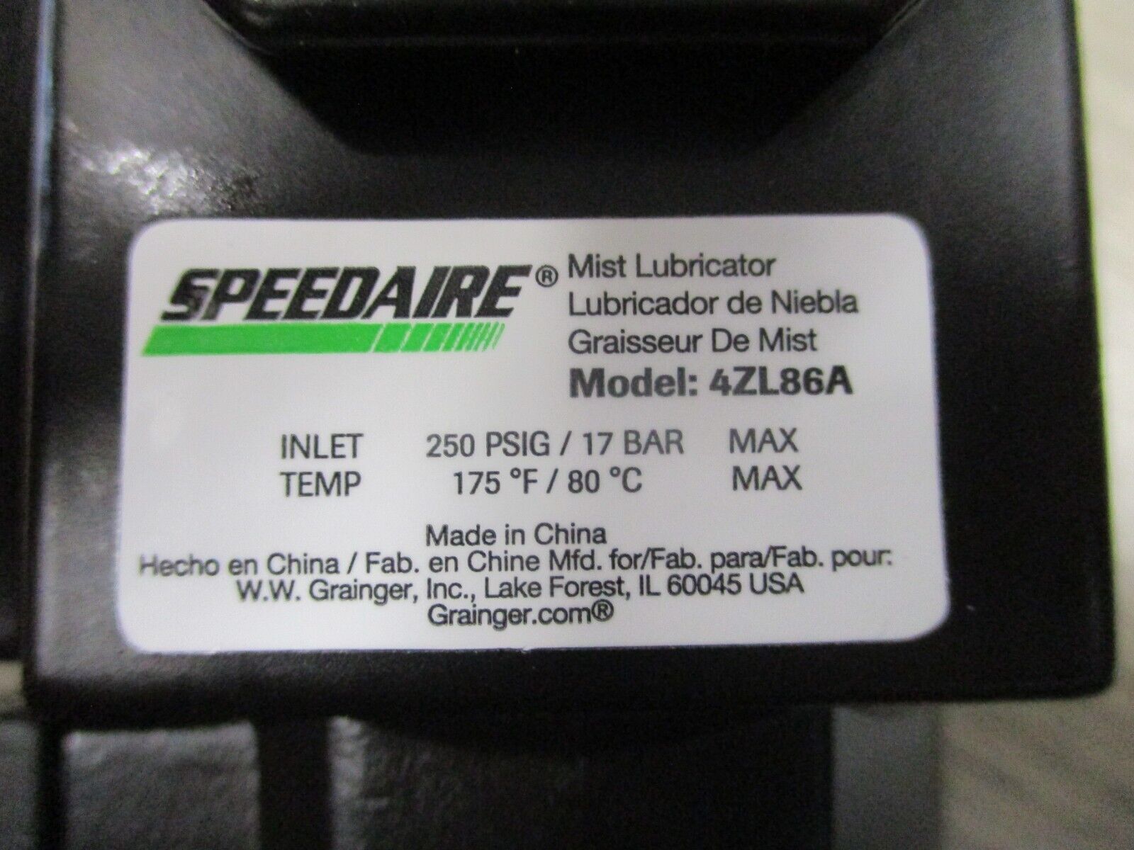 Speedaire Air Line Lubricator 4ZL86A 1/2" 80 CFM 250 PSI New Surplus