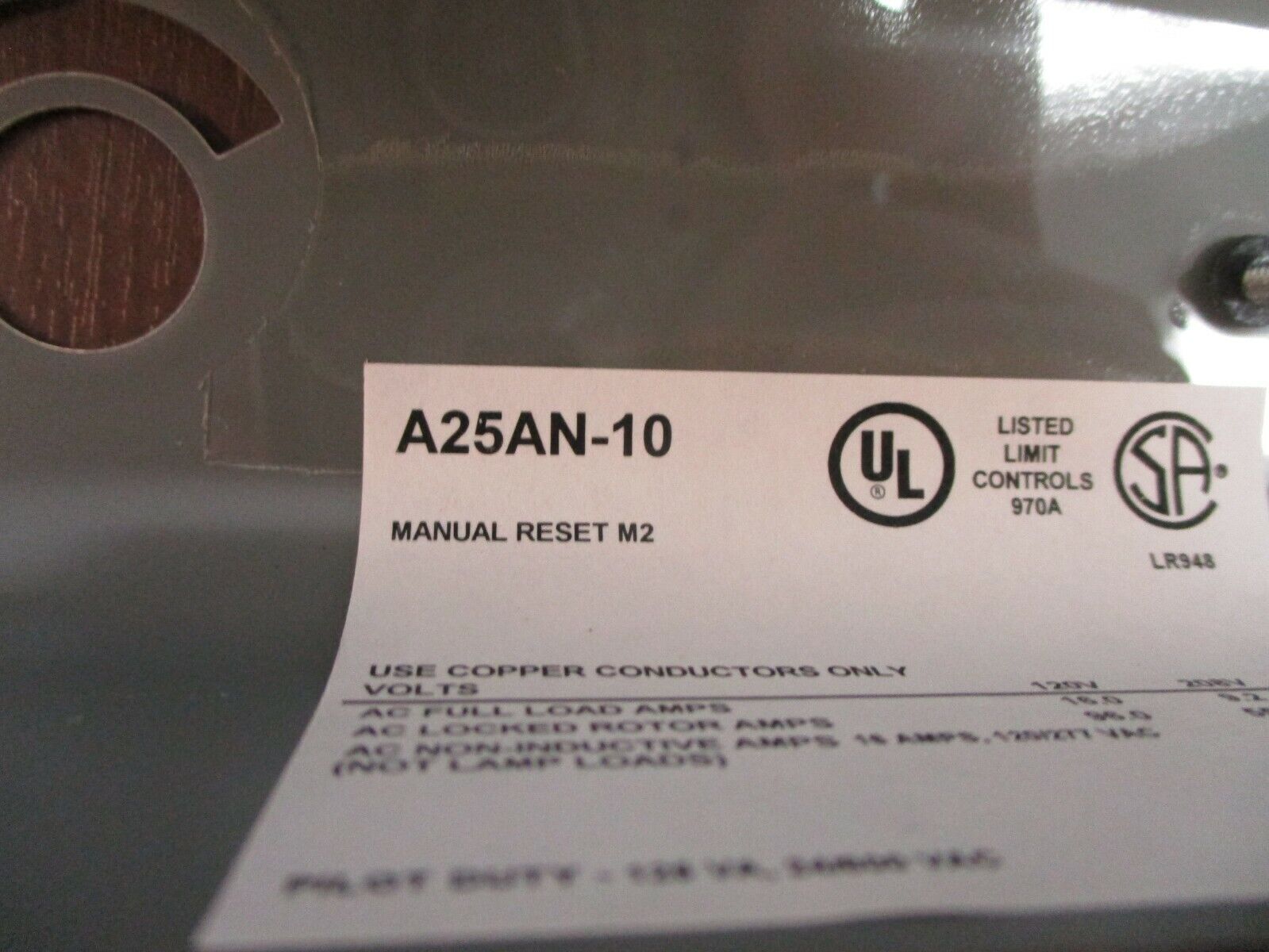 Johnson Controls Warm Air Limit Control A25AN-10 120/208/240V Manual Reset M2