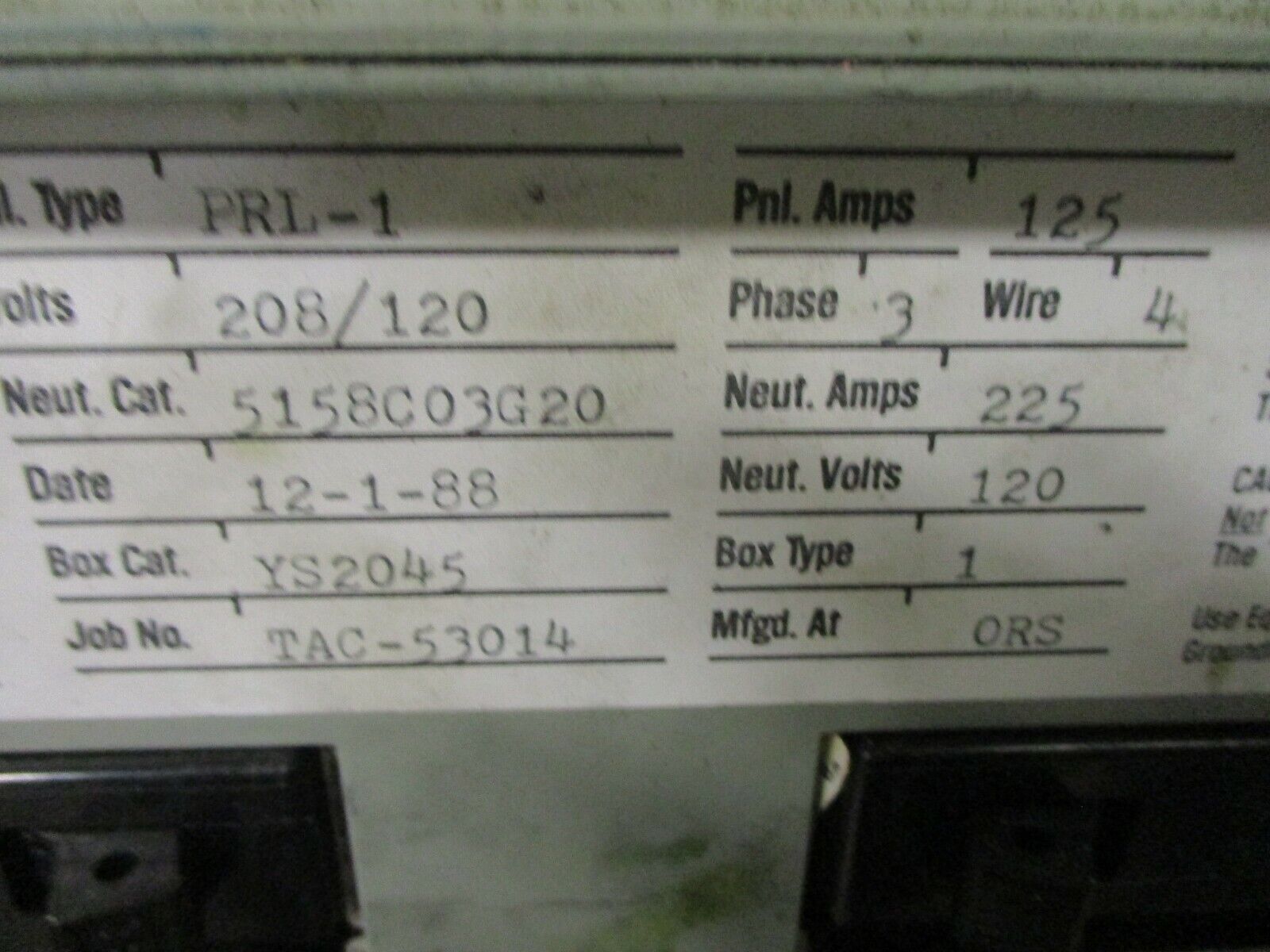 Westinghouse Main Breaker Circuit Breaker Panel 5158C03G20 225A Max 208Y/120 3Ph