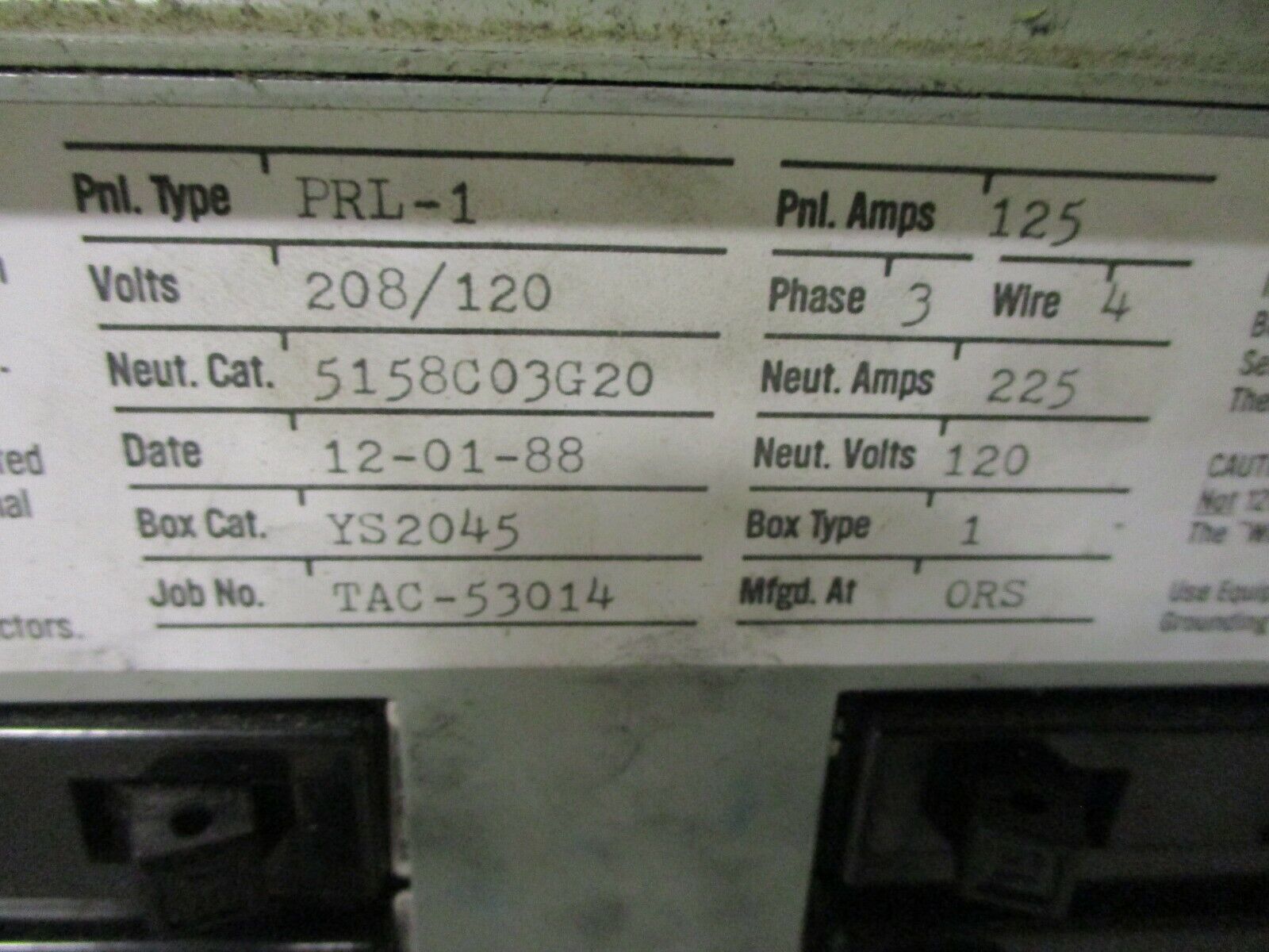 Westinghouse Main Breaker Circuit Breaker Panel 5158C03G20 225A Max 208Y/120 3Ph