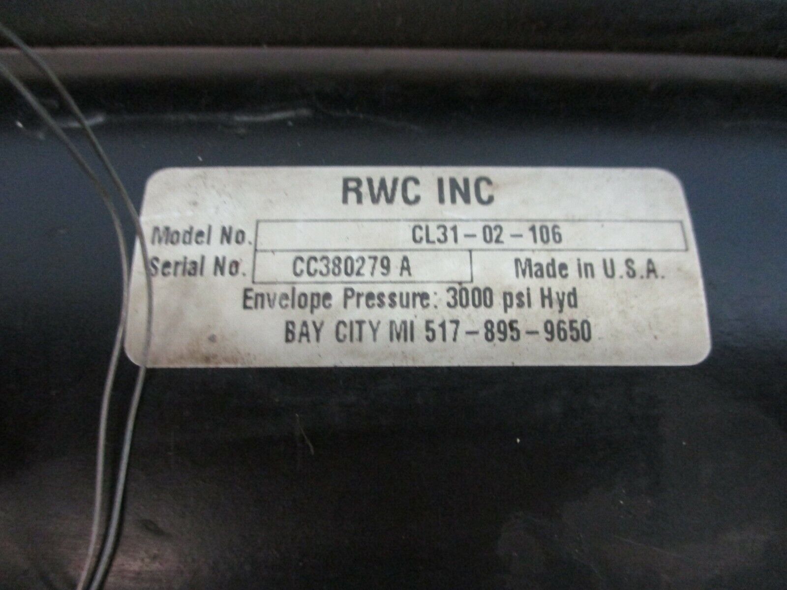 RWC Hydraulic Cylinder CL31-02-106 3000 PSI Used