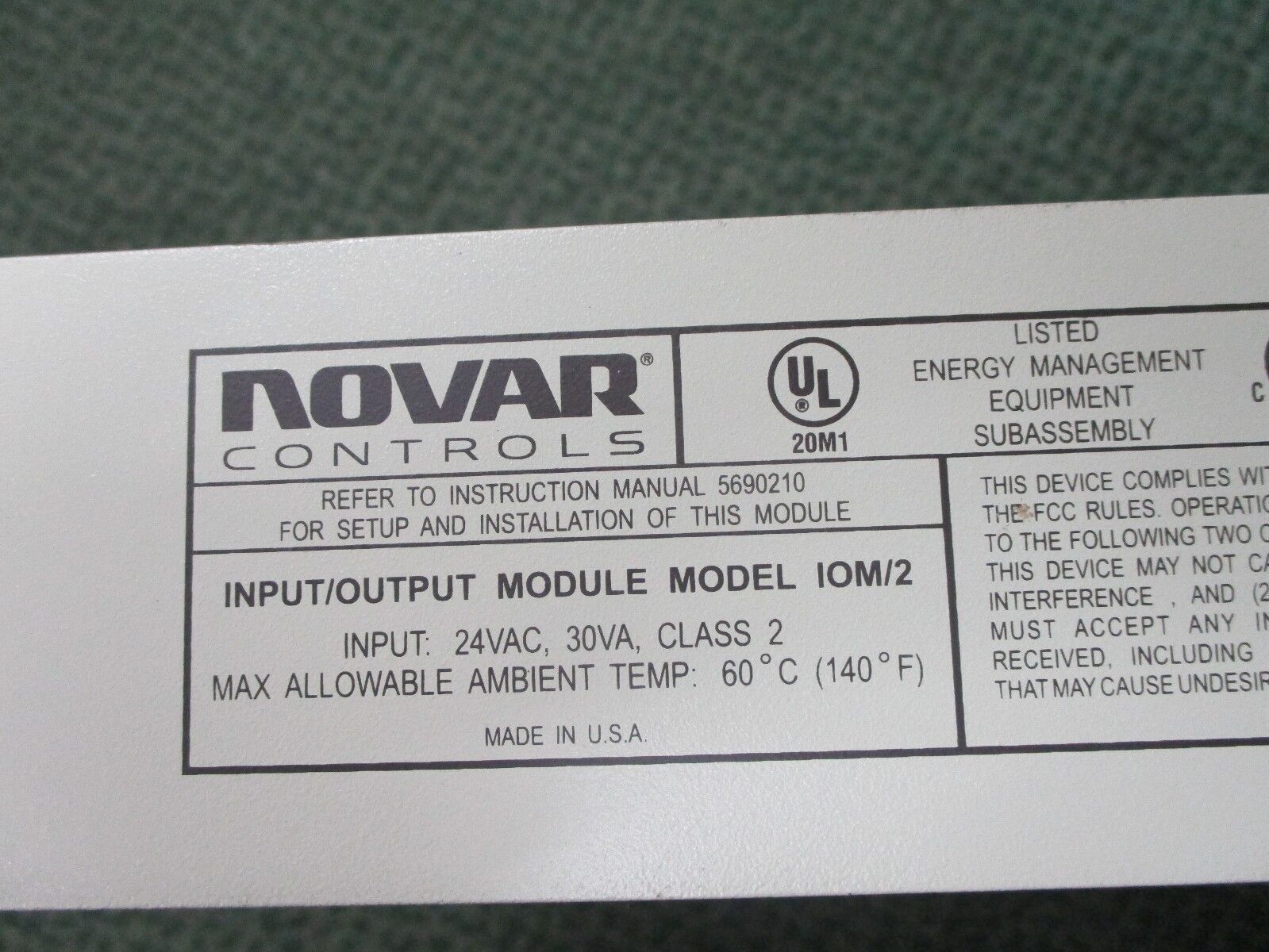 Novar Controls Logic One Input/Output Module 1OM/2 24 VAC 30VA Used
