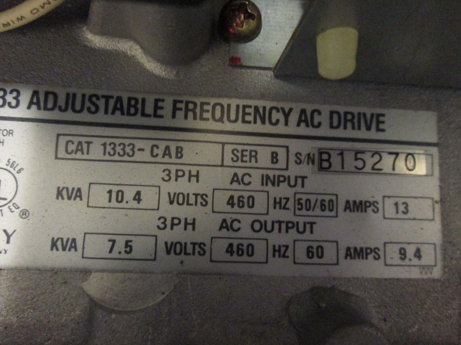 Allen-Bradley AC Drive 1333-CAB 5HP *Missing Cover Screw* Used