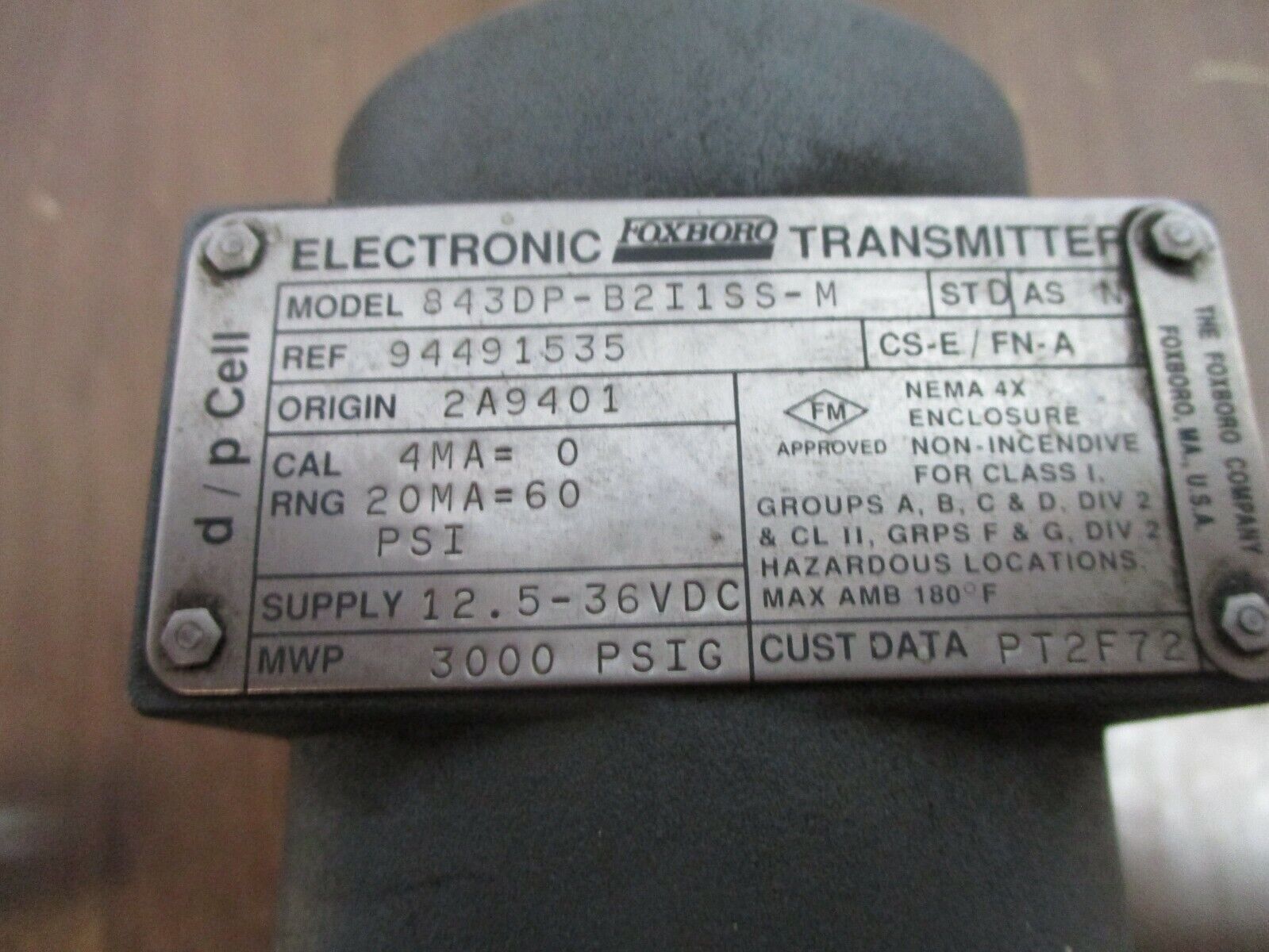 Foxboro Electronic Transmitter 843DP-B2I1SS-M 12.5-36VDC 3000PSIG Used