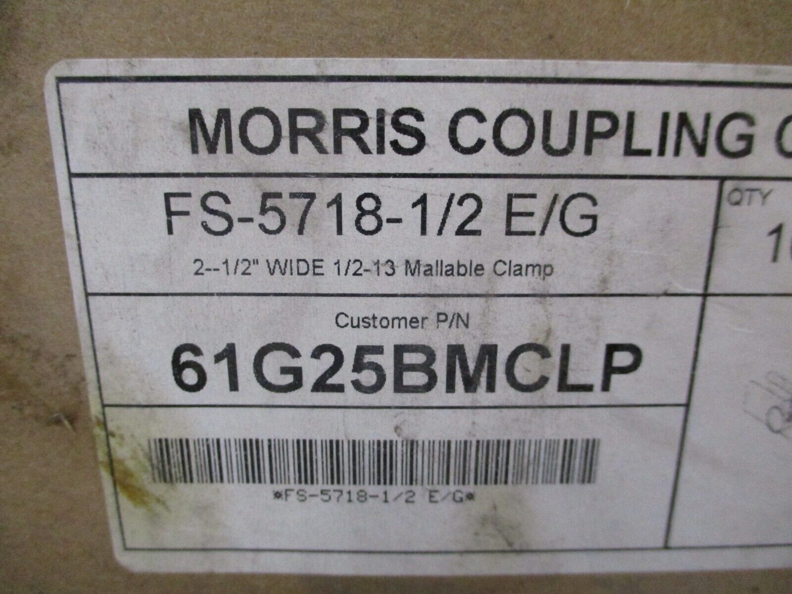 Morris Coupling Co. Mallable Clamp FS-5718-1/2 E/G 2 1/2" Wide 1/2" Hole