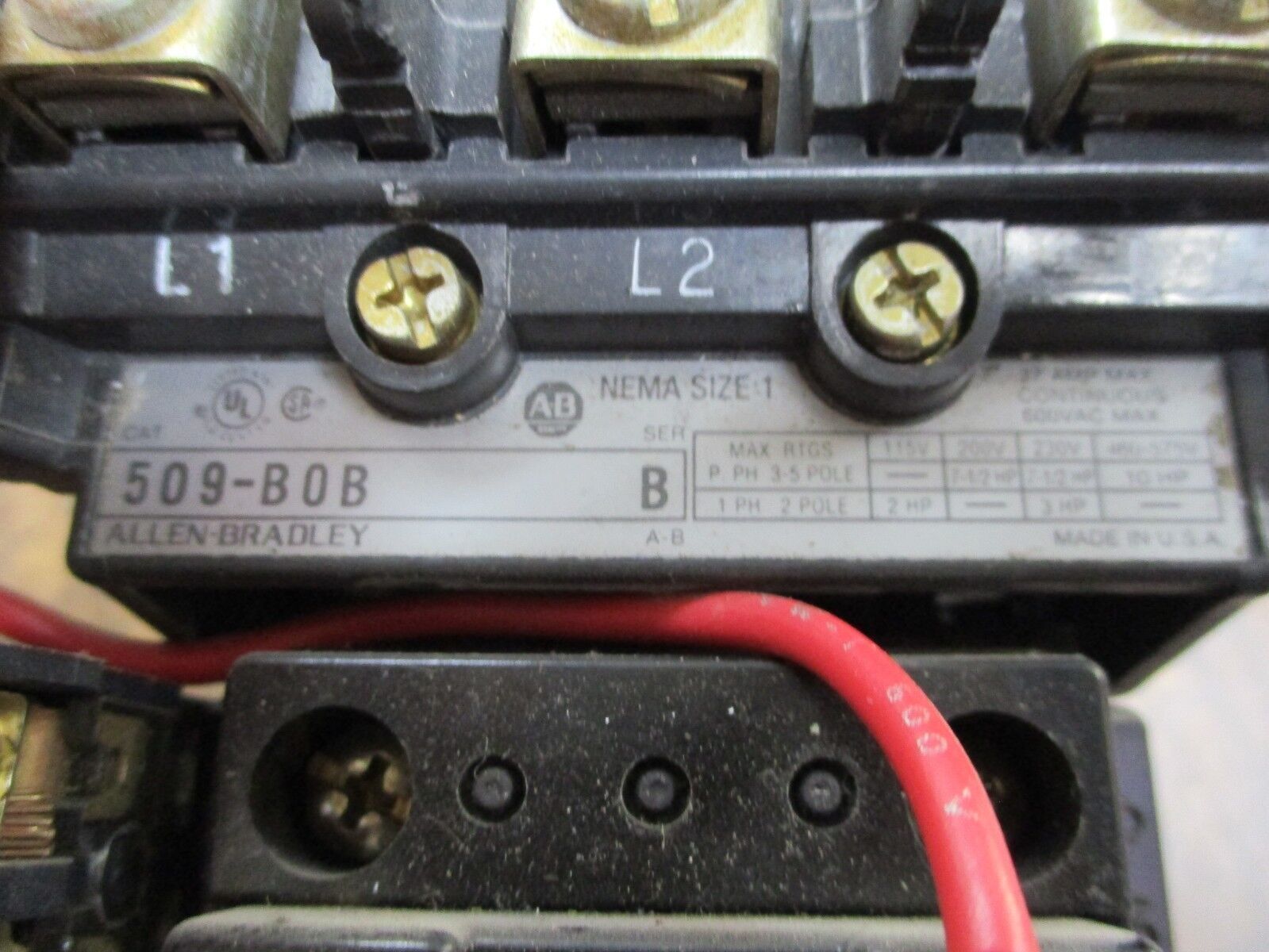 Square D Size 1 Starter 509-B0B 115-120V Coil 27A 600V Used
