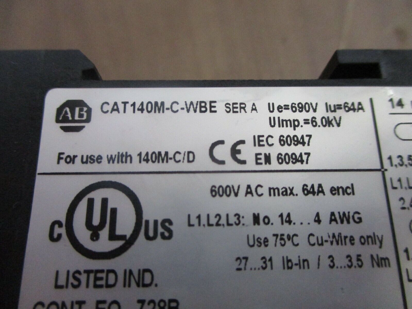 Allen-Bradley Busbar Feeder Block 140M-C-WBE Ser. A 64A 600V Used