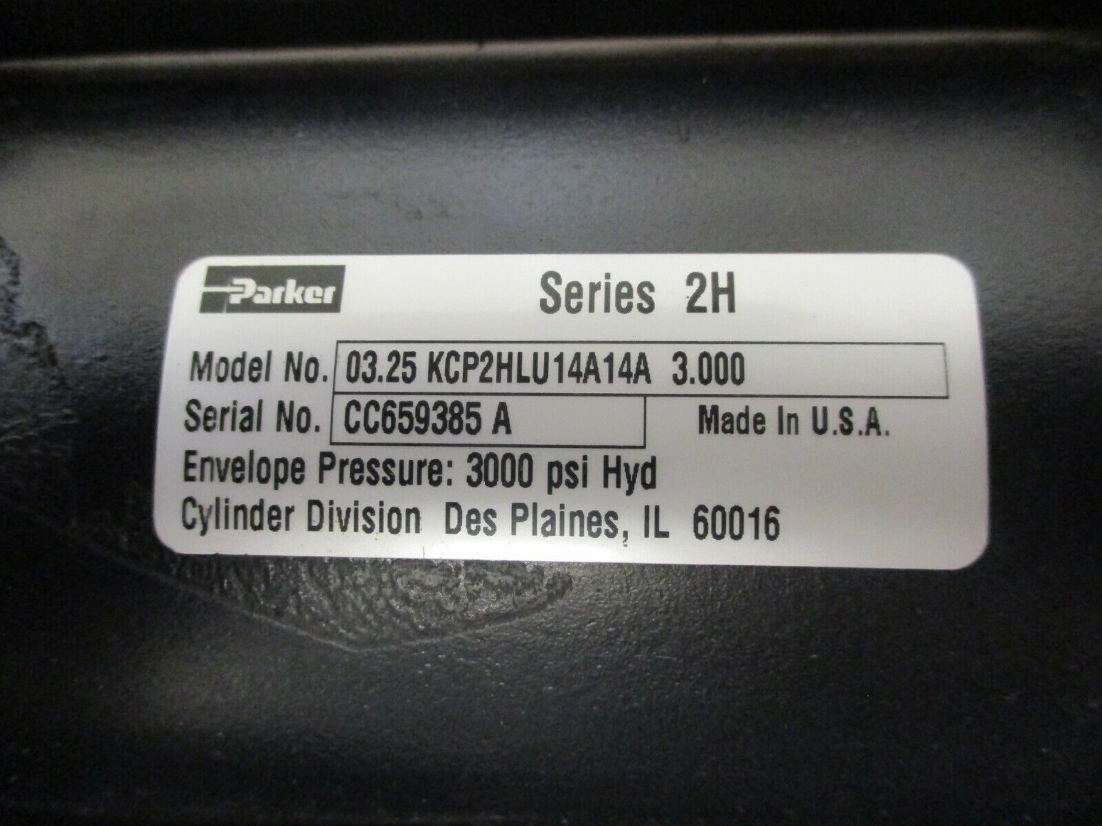 Parker Series 2H Hydraulic Cylinder 03.25 KCP2HLU14A14A 3.000 3000PSI Used