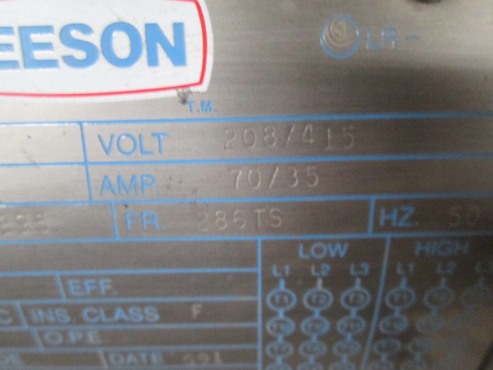 Leeson 190025-31 AC Motor 150037-60 30HP 2895RPM FR:286TS ENCL:TEFC 208/415V