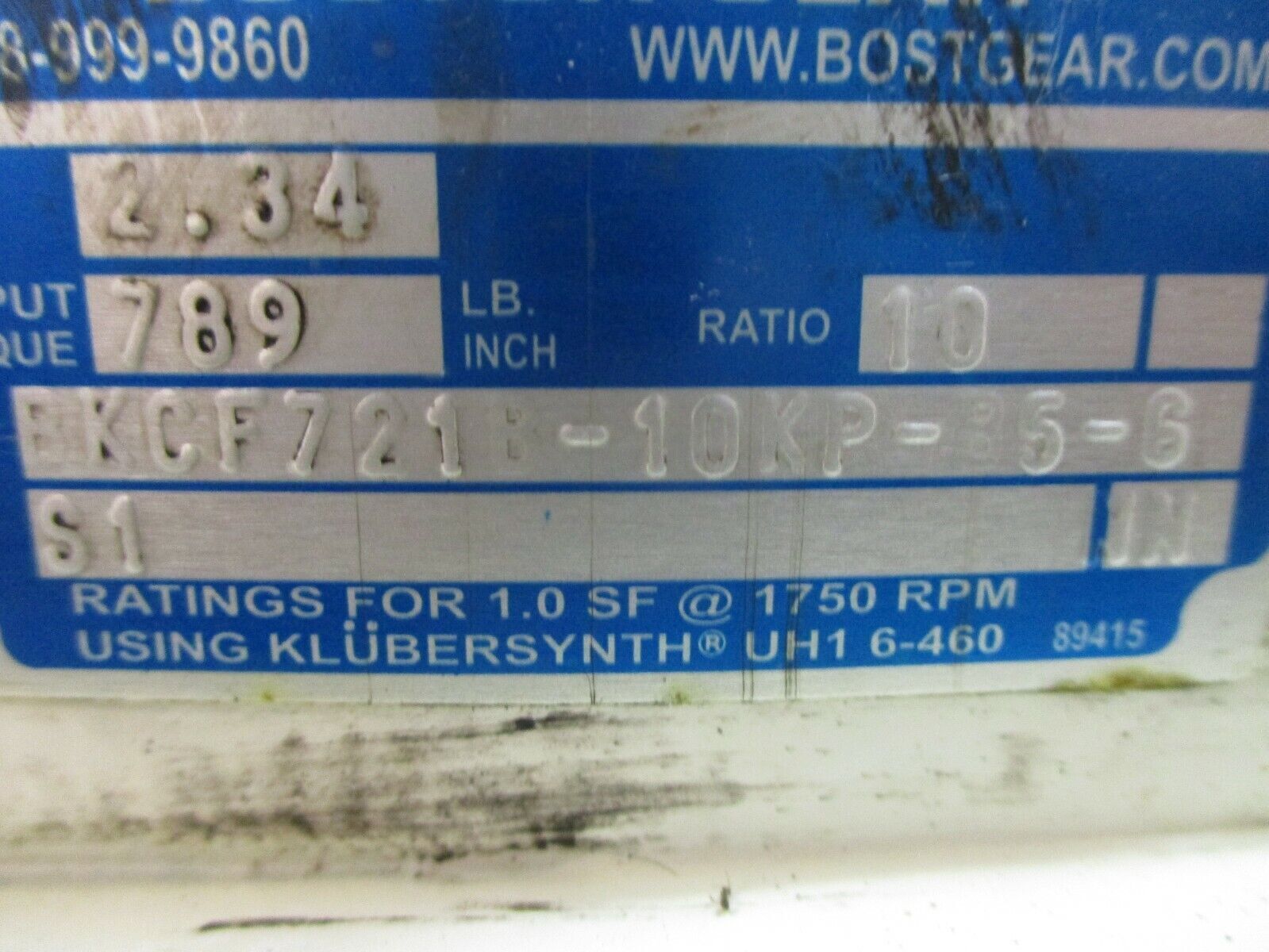 Boston Gear Reducer BKCF721B-10KP-B5-GS1 Ratio 10:1 2.34HP Input Used