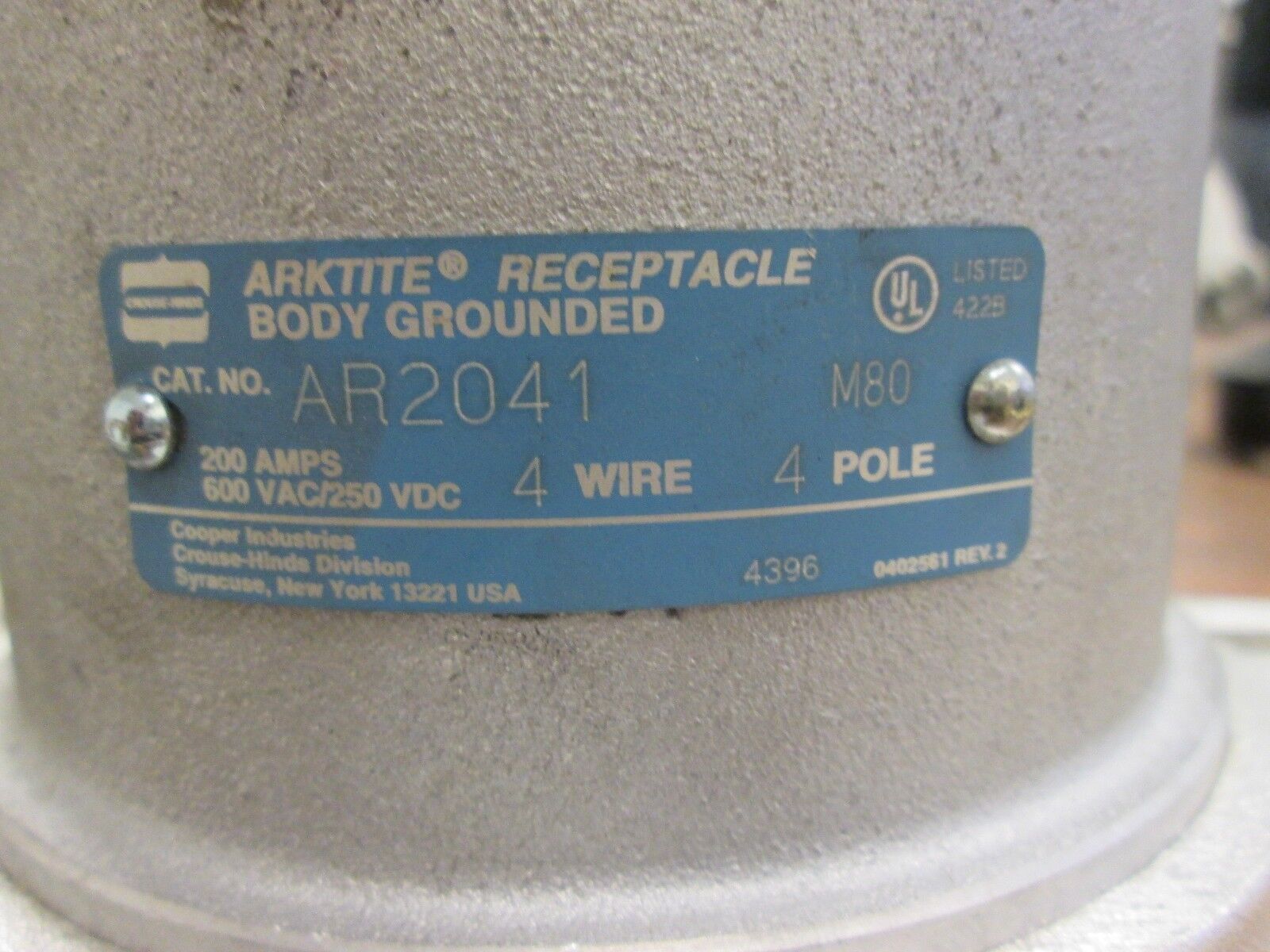 Crouse Hinds Arktite Receptacle AR2041 200A 600V 4W 4P Used