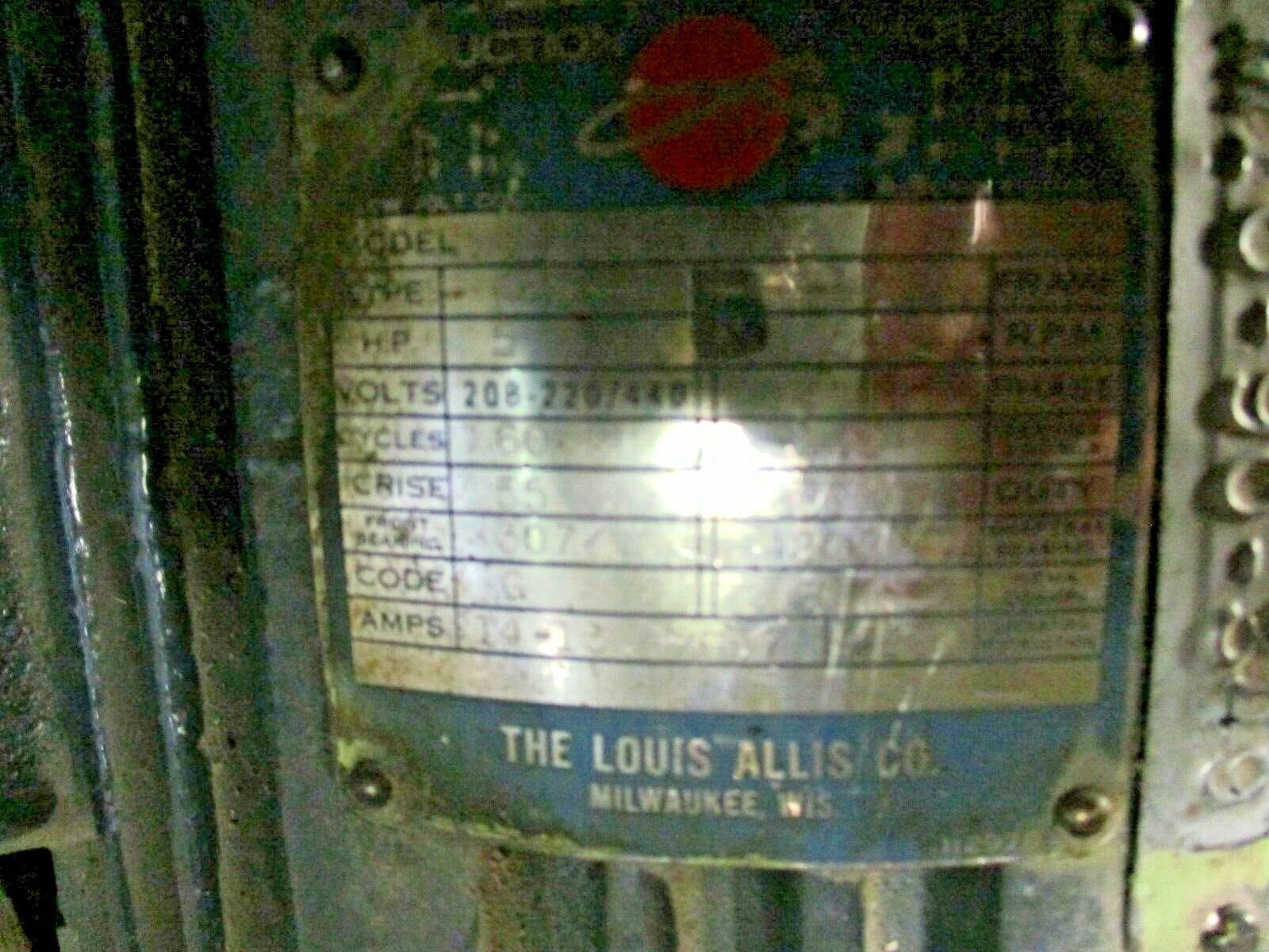 Louis Allis Induction AC Motor 6257077002 5HP 3500RPM 220/440V 14A 3Ph 60Hz Used