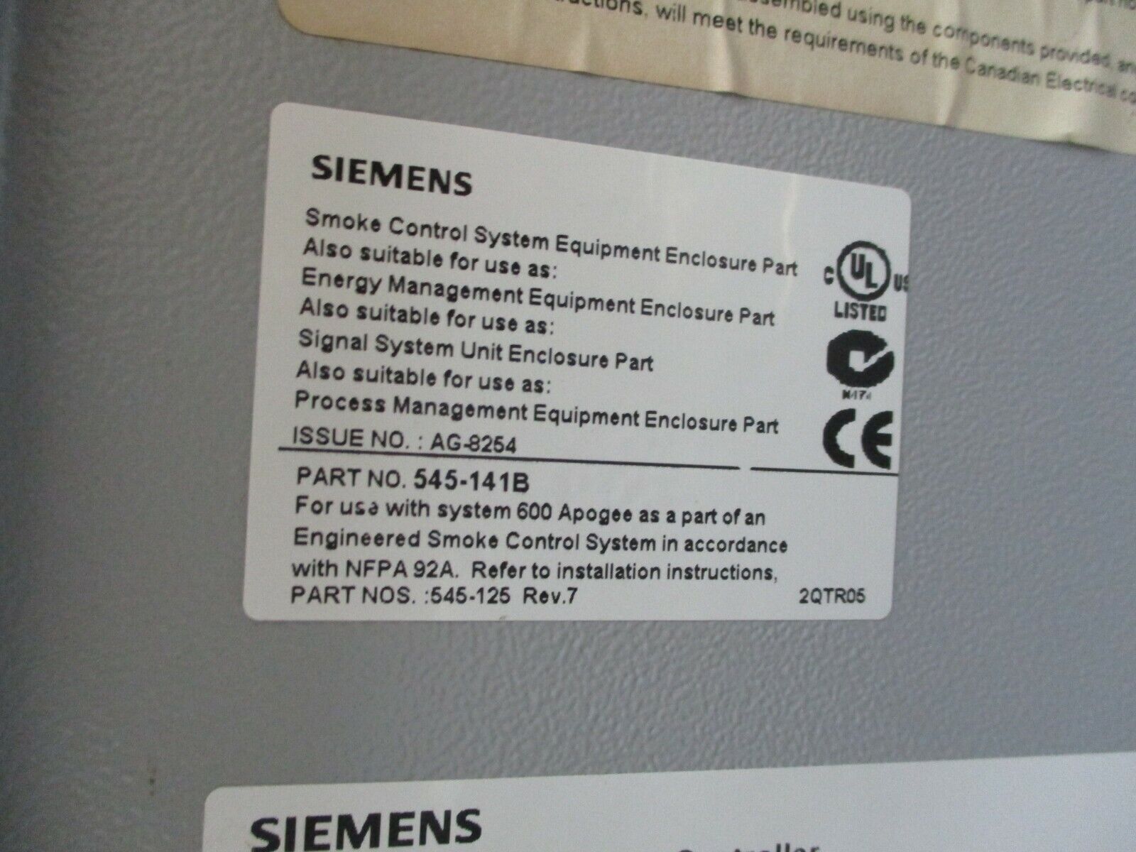 Siemens APOGEE Automation Modular Building Controller 545-141A *No Key* Used