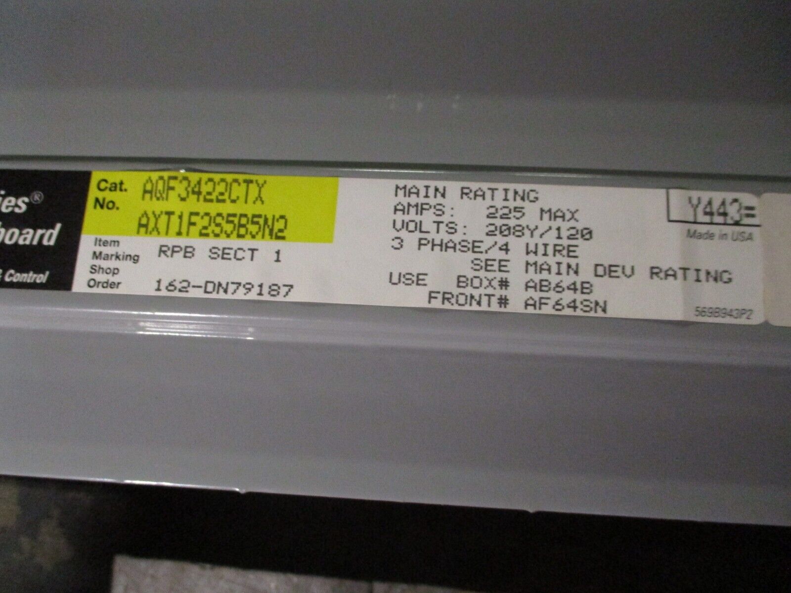 GE Main Breaker Circuit Breaker Panel AQF3422CTX 225A Max, 150A Main 208/120V