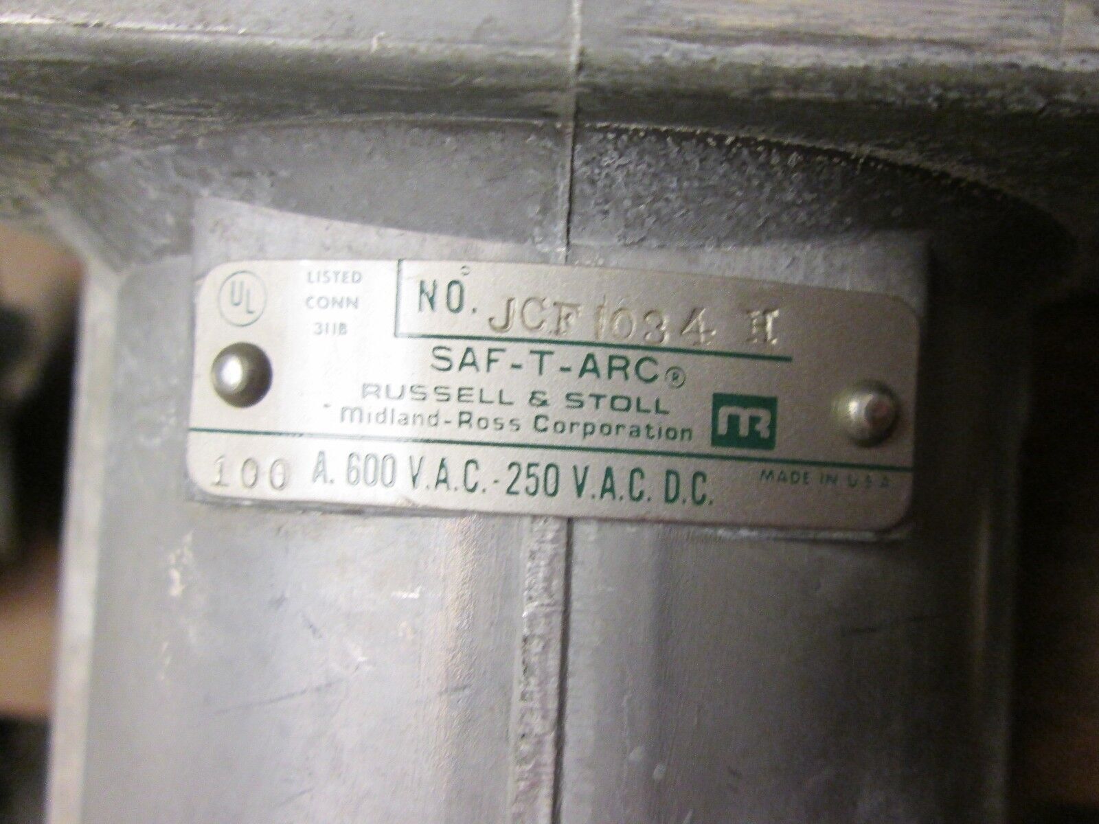 RussellStoll Connector JCF1034H 100A 600V 3P 4W Used