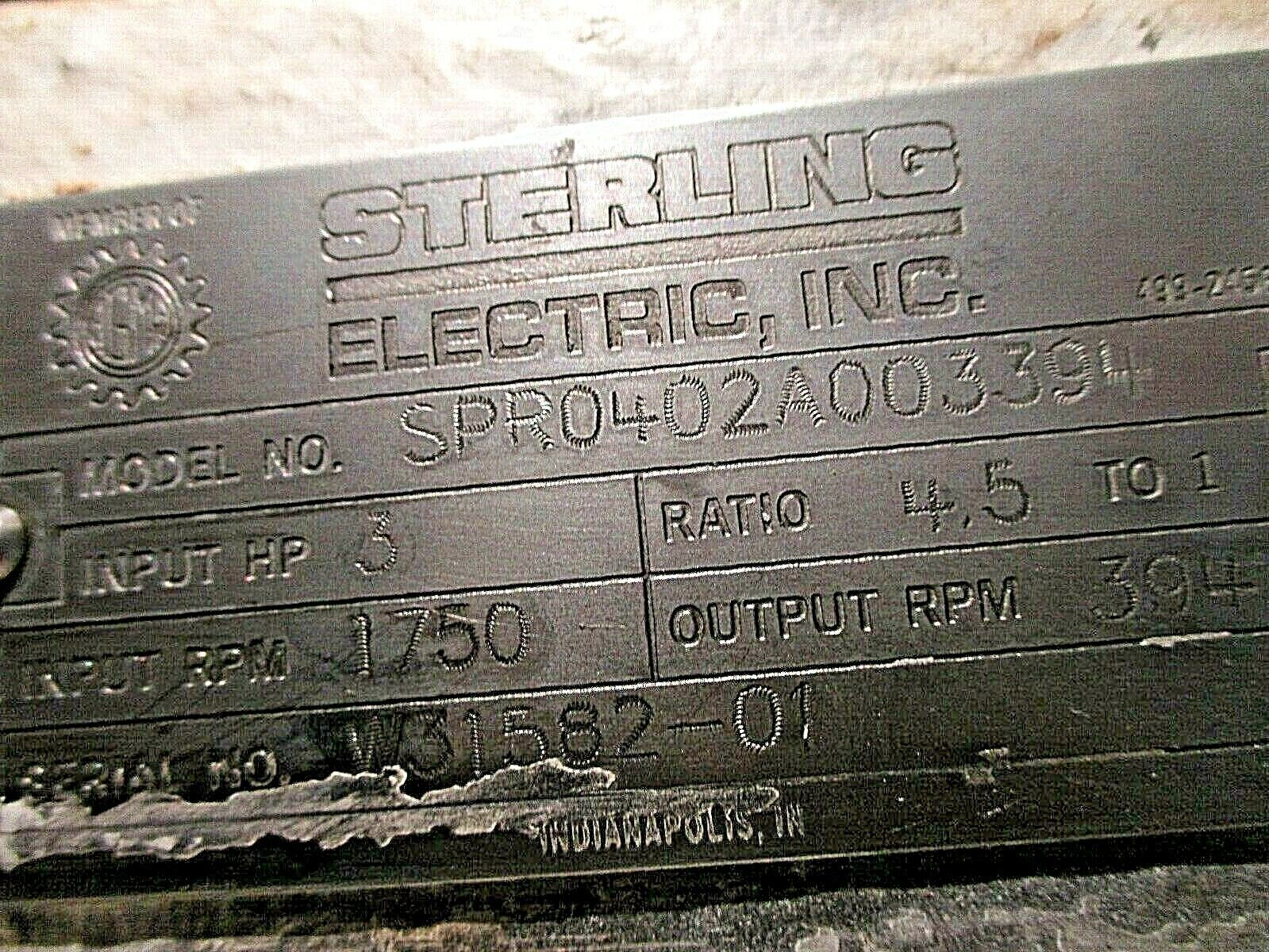 Sterling Helical Gear Reducer SPR0402A003394 Ratio 4.5:1 394 RPM Output Used