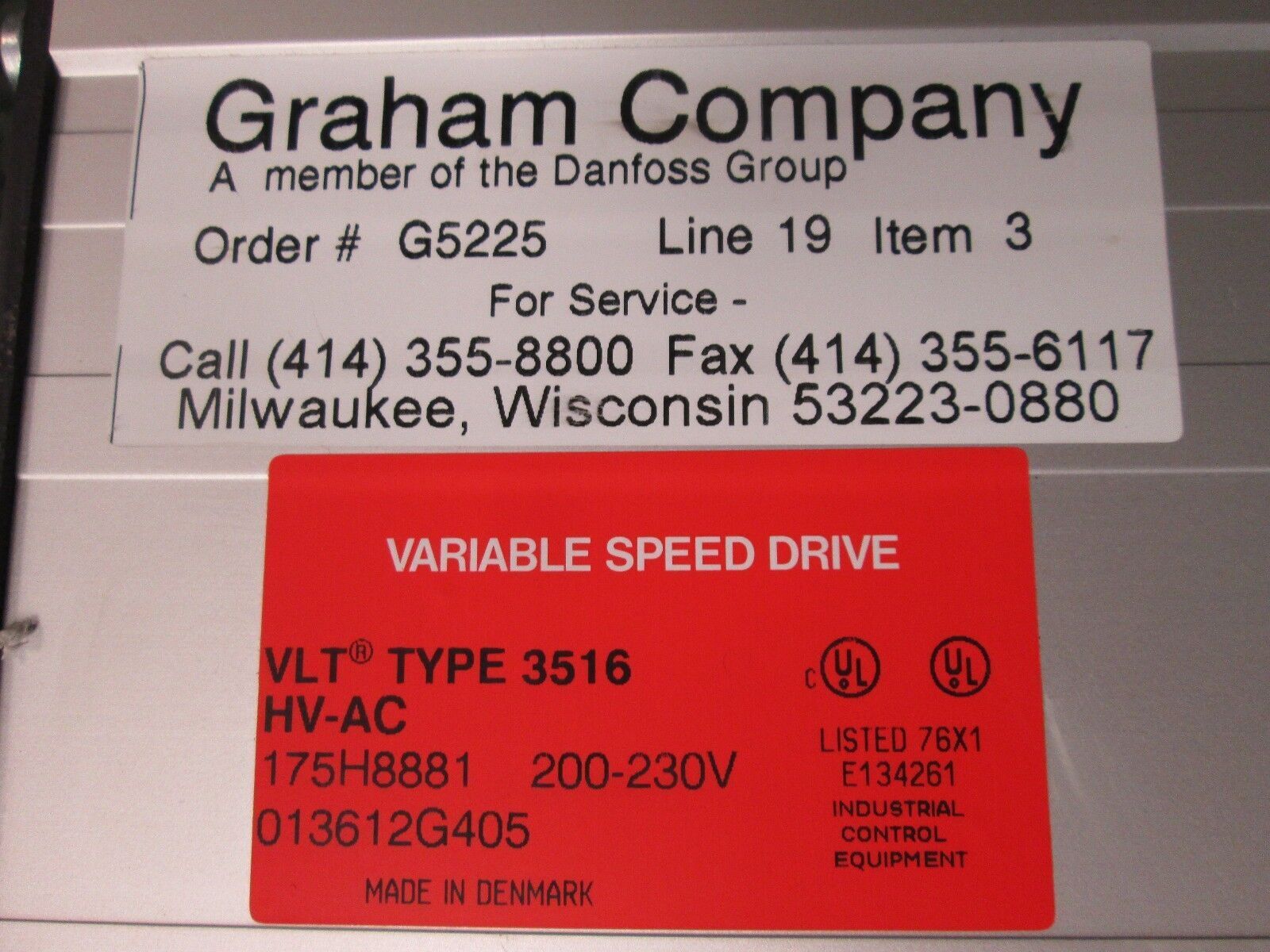 Graham AC Drive 175H8881 15HP 200-230V VLT3516 Used